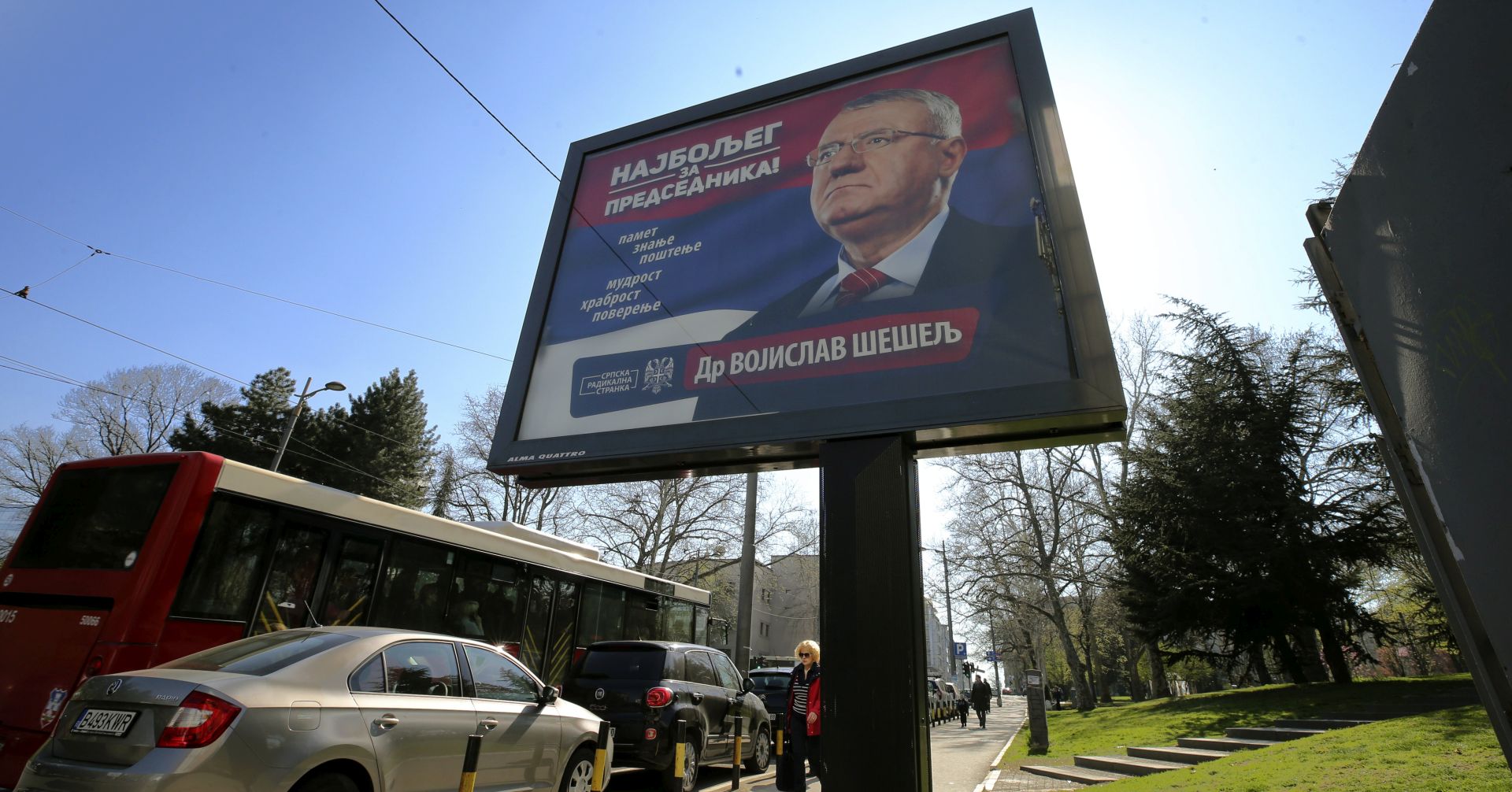 epa05875624 Billboard of Serbian Radical Party leader candidate for the Serbian presidency, Vojislav Seselj in Belgrade, Serbia, 28 March 2017. Serbian presidential election is scheduled to take place on 02 April 2017.  c