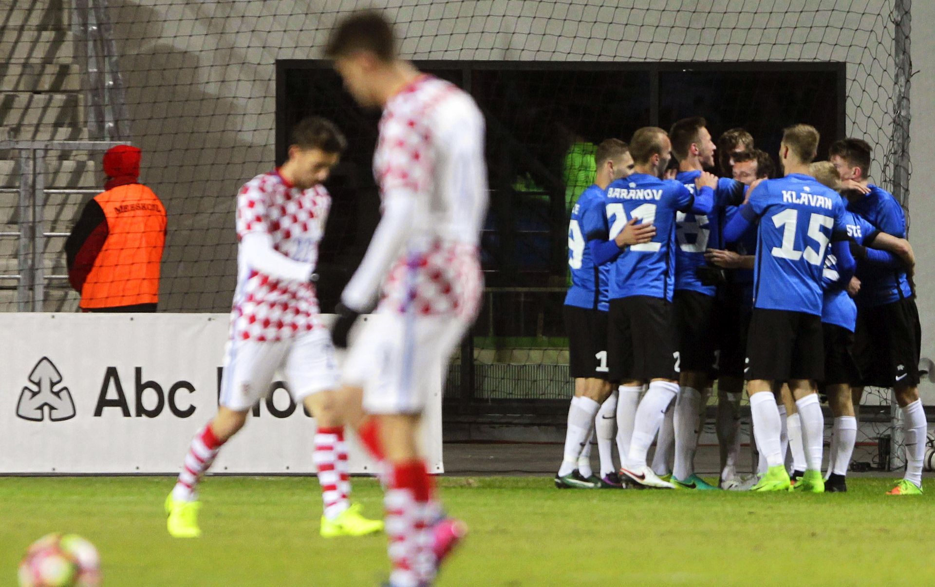 epa05875790 Estonian players celebrate a goal during the international friendly soccer match between Estonia and Croatia at Albert Le Coq arena in Tallinn, Estonia, 28 March 2017.  EPA/VALDA KALNINA