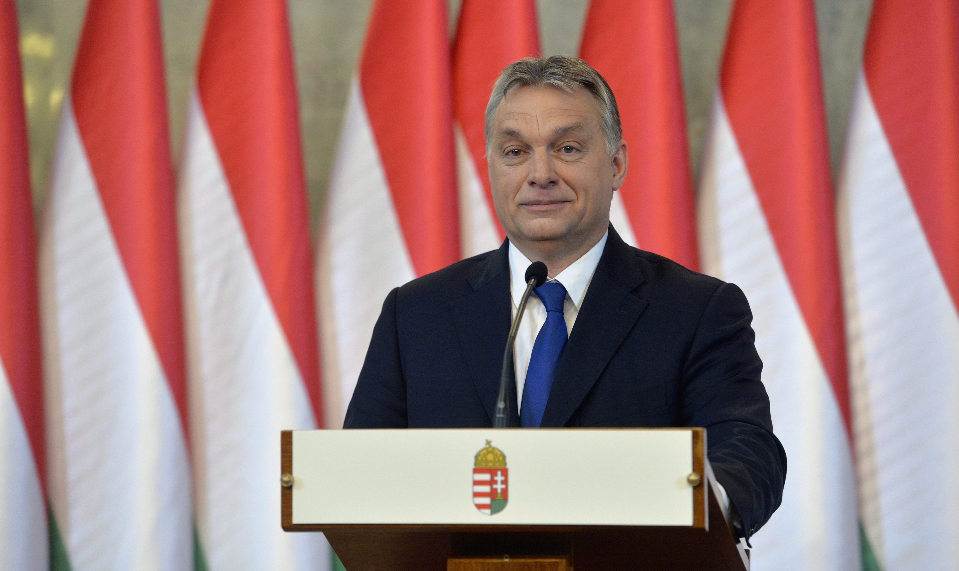 epa05178329 Hungarian Prime Minister, Viktor Orban,  announces at a press conference that the Hungarian government will call for a referendum on the European Union's proposed mandatory migrant quota scheme, at the Parliament building, Budapest, Hungary, 24 February 2016.  EPA/SZILARD KOSZTICSAKS HUNGARY OUT