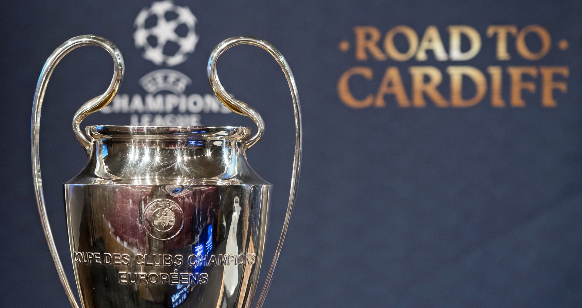 epa05854124 The Champions League trophy is pictured during the quarter-finals draw of the UEFA Champions League 2016/17, at the UEFA headquarters in Nyon, Switzerland, 17 March 2017.  EPA/JEAN-CHRISTOPHE BOTT