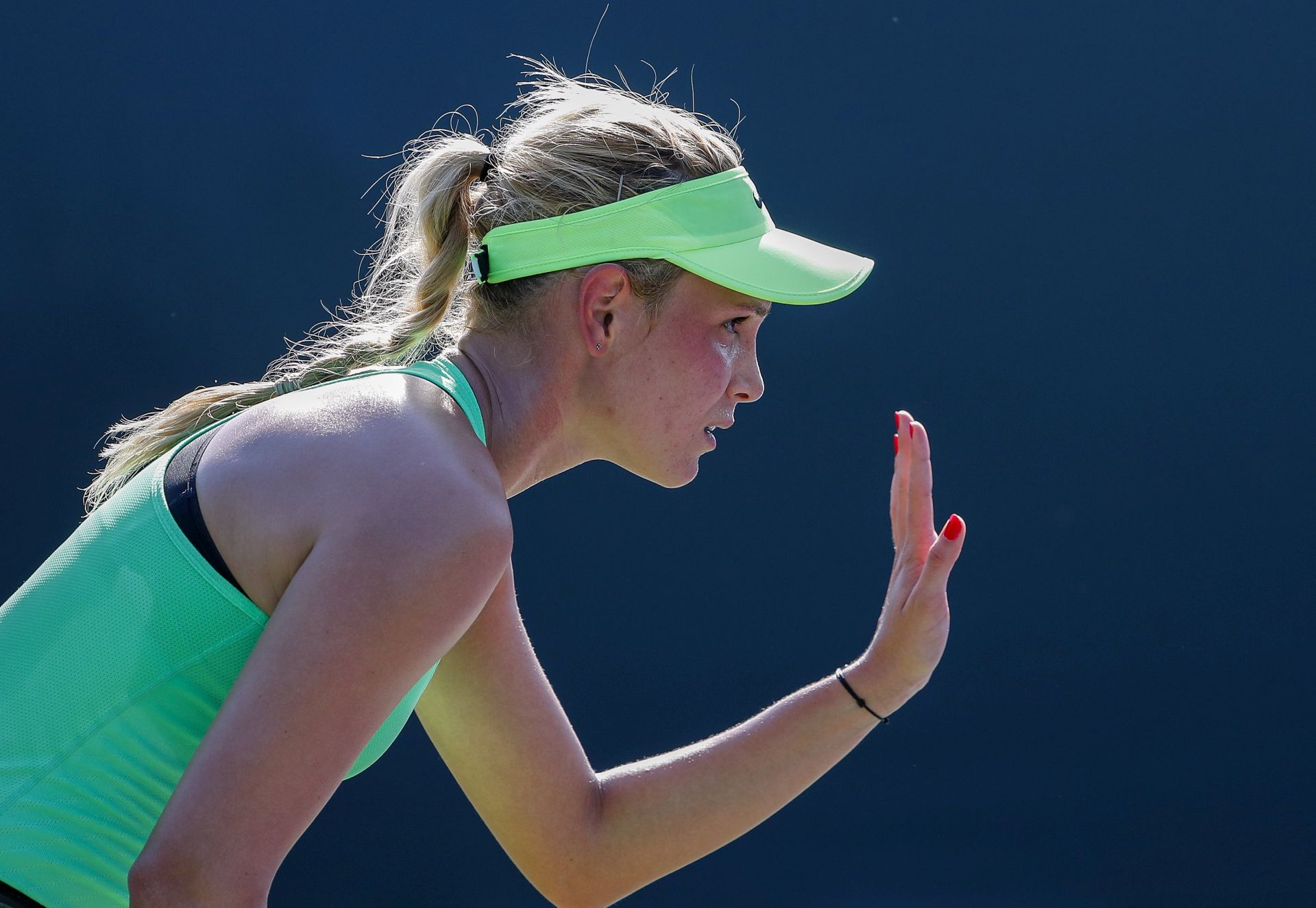 epa05864642 Donna Vekic of Croatia reacts against Qiang Wang of China during a first round match at the Miami Open tennis tournament on Key Biscayne, Miami, Florida, USA, 22 March 2017.  EPA/ERIK S. LESSER