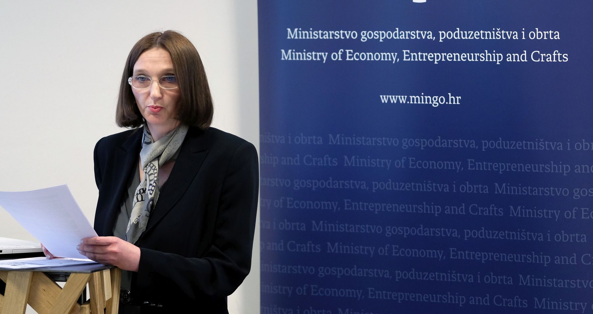 Zagreb, 19.04.2017. - Ministarstvo gospodarstva, poduzetnitva i obrta predstavilo je projekt razmjene elektronièkih raèuna pod nazivom - "Croatian eInvoicing B2A Exchange Project" CEF-TC-2015-1. 
Na fotografiji Ivana Soiæ.
foto HINA/ Edvard UAK/ es