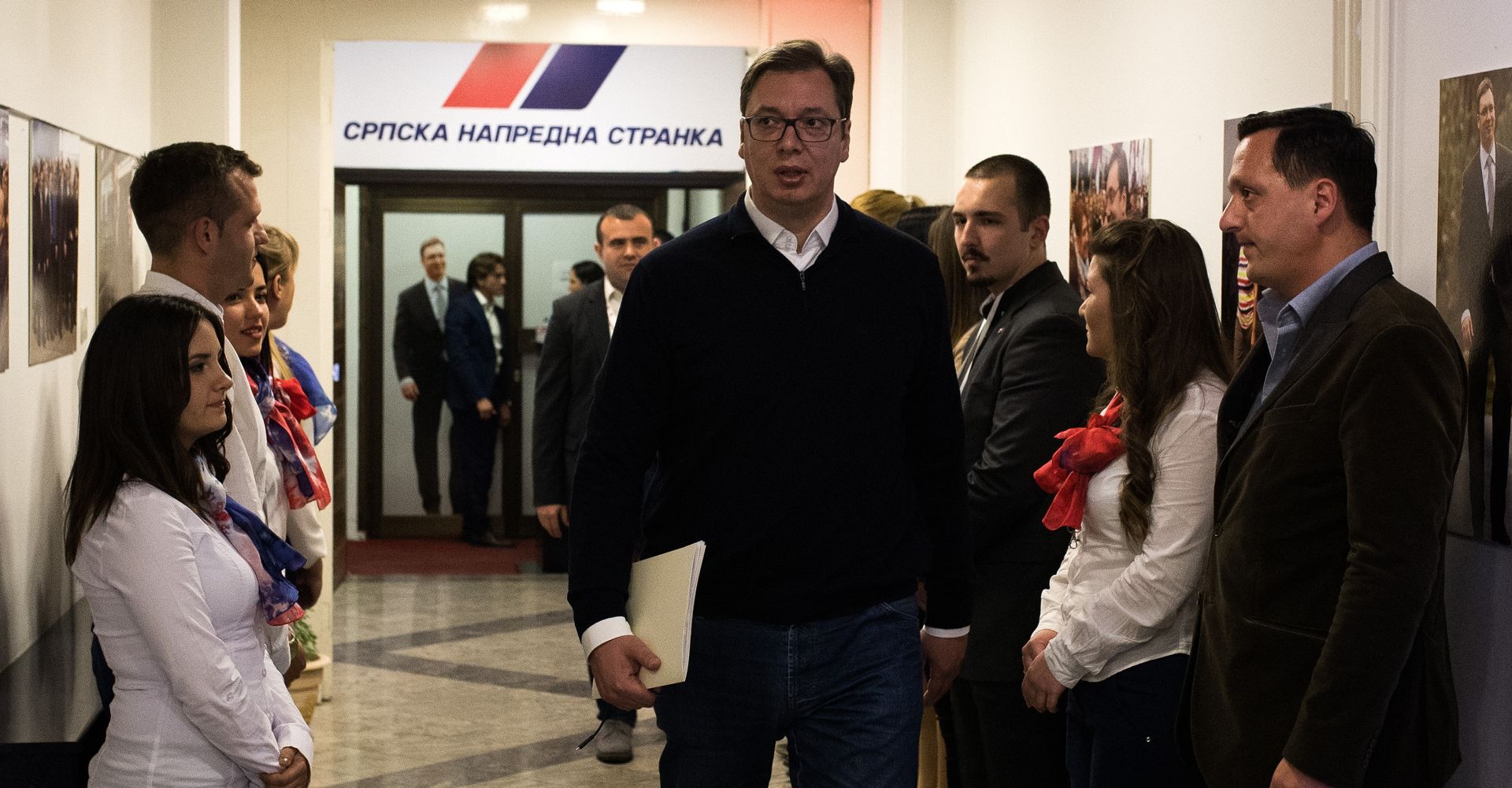 02.04.2017., Beograd, Srbija - Aktualni premijer i predsjednik vladajuce Srpske Napredne Stranke (SNS) Aleksandar Vucic dolaz u izborni stozer SNS-a. 
Photo: Srdjan Ilic/PIXSELL