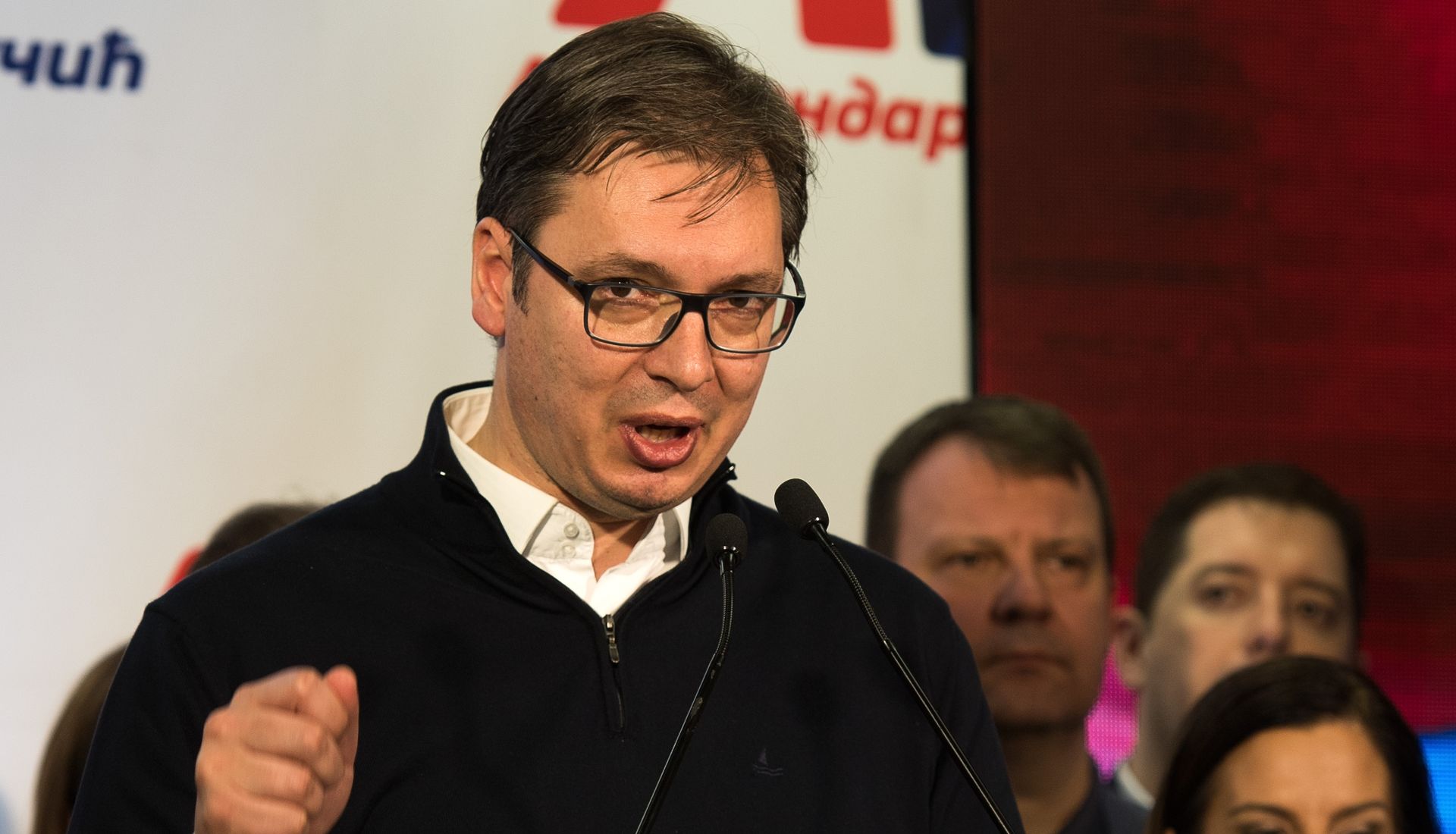 02.04.2017., Beograd, Srbija - Aktualni premijer i predsjednik vladajuce Srpske Napredne Stranke (SNS) Aleksandar Vucic proglasio je pobjedu na predsjednickim izborima. 
Photo: Srdjan Ilic/PIXSELL