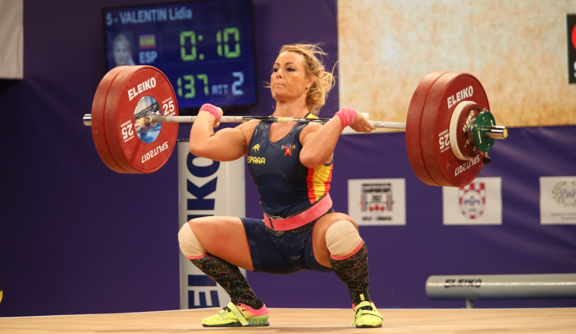 06.04.2017., Split - Europsko prvenstvo u dizanju utega, finale zene do 75 kg. Pobjednica Lidia Valentin iz Spanjolske. 
Photo: Ivo Cagalj/PIXSELL