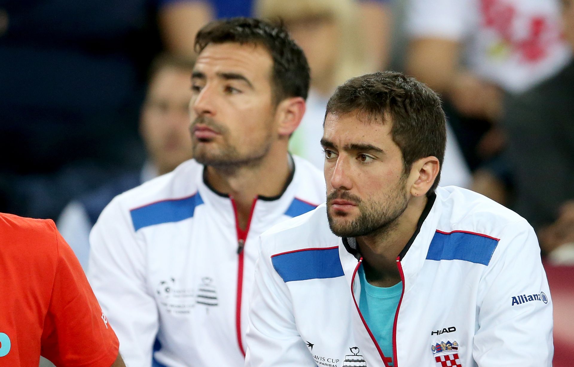 27.11.2016., Arena Zagreb, Zagreb - Finale Davis kupa, Hrvatska - Argentina, Ivo Karlovic - Federico Delbonis. Ivan Dodig, Marin Cilic..
Photo: Igor Kralj/PIXSELL