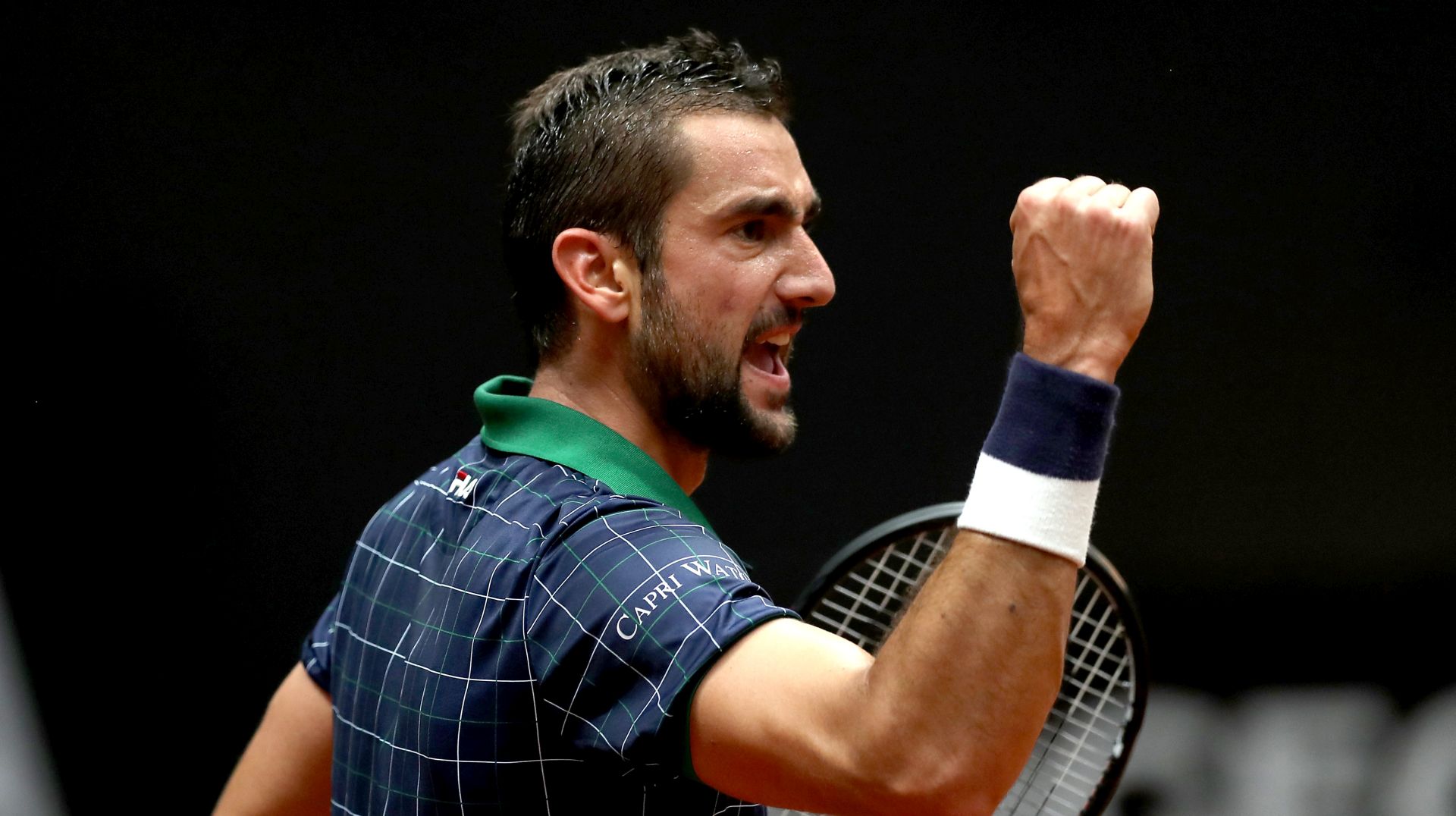 epa05946930 Marin Cilic of Croatia reacts against Diego Schwartzman of Argentina during their semi final match at the TEB BNP Paribas Istanbul Cup in Istanbul, Turkey, 06 May 2017.  EPA/SEDAT SUNA