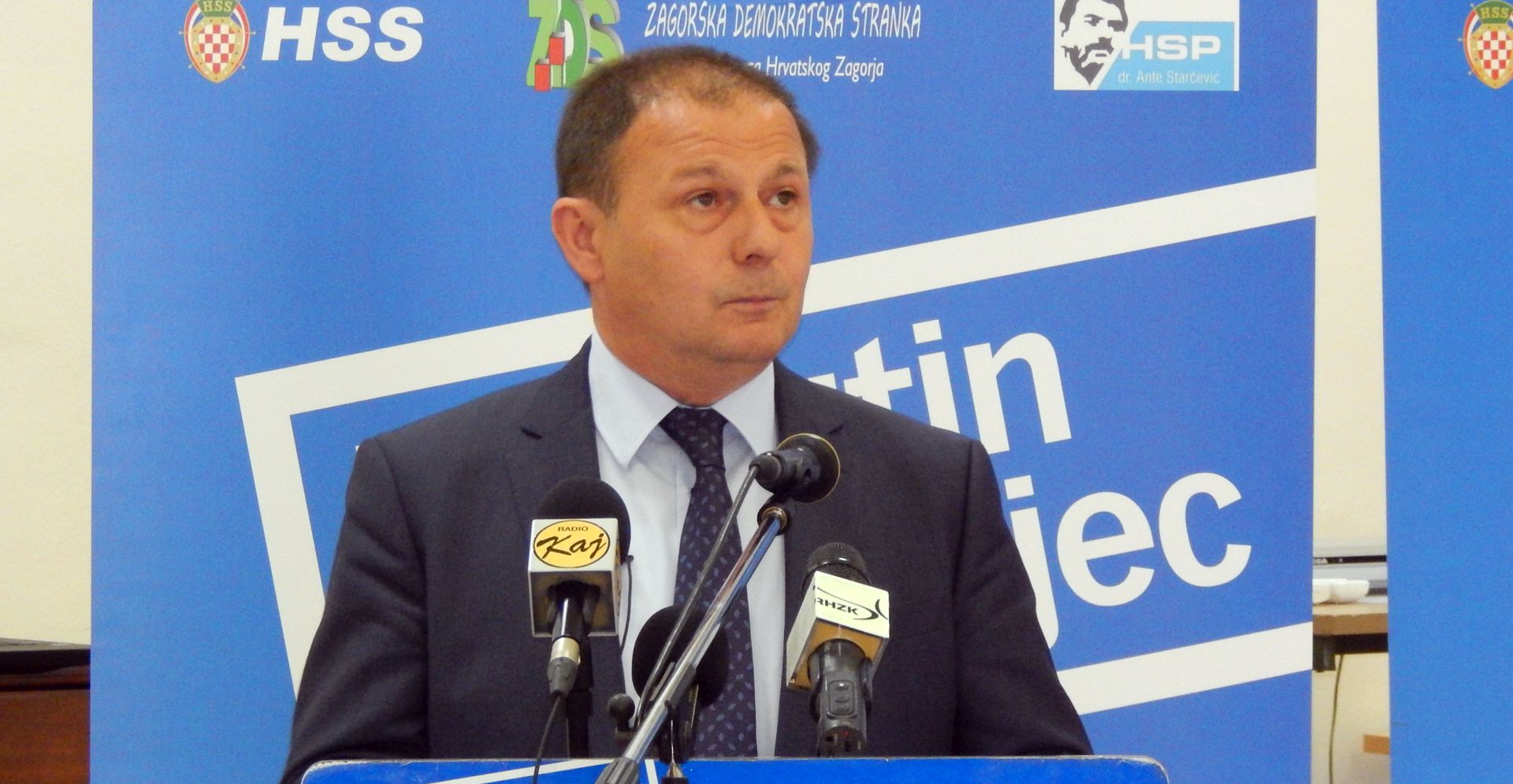 Krapina, 8.5.2017. - Dragutin Ranogajec, predsjednik Hrvatske obrtnièke komore i nestranaèki kandidat za upana Krapinsko-zagorske upanije, kojeg podupiru HDZ, HSS, ZDS i HSP-AS, predstavio je danas  u Krapini predizborni program s kojim kreæe u kampanju za osvajanje vlasti u Zagorju. Na fotografiji Dragutin Ranogajec.
foto HINA / Sinia KALAJDIJA / ml