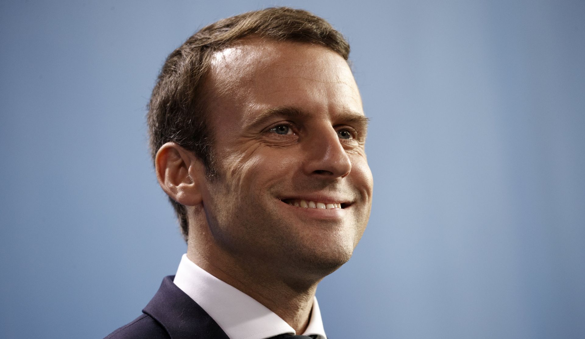 epa05966658 French President Emmanuel Macron speaks as German Chancellor Angela Merkel (not pictured) attend a joint press conference at the German Chancellery in Berlin, Germany, 15 May 2017. The French President makes his inaugural foreign visit to Germany.  EPA/CARSTEN KOALL