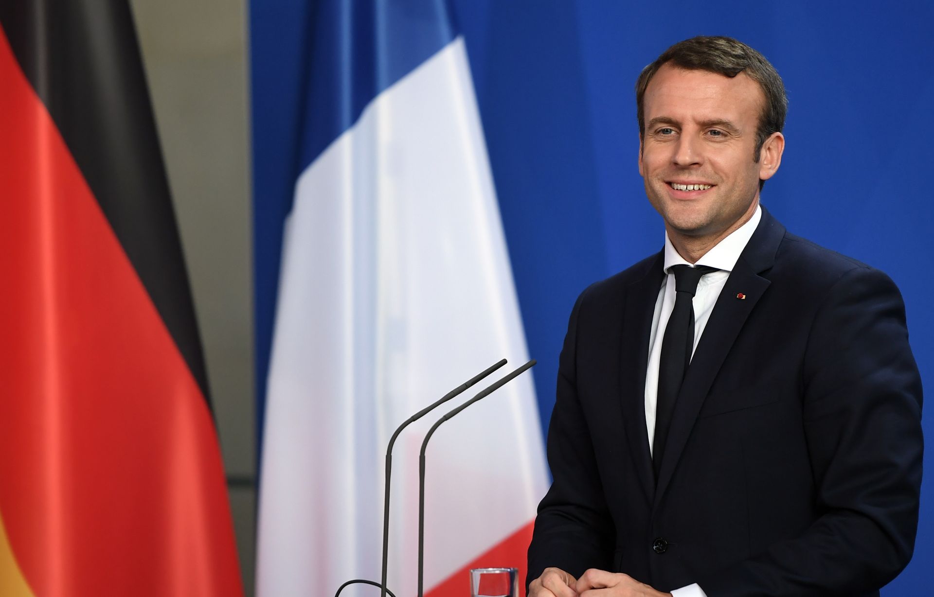 French President Emmanuel Macron pictured during a joint press conference with German Chancellor Angela Merkel (CDU) in Berlin, Germany, 15 May 2017. Photo: Britta Pedersen/dpa-Zentralbild/ZB