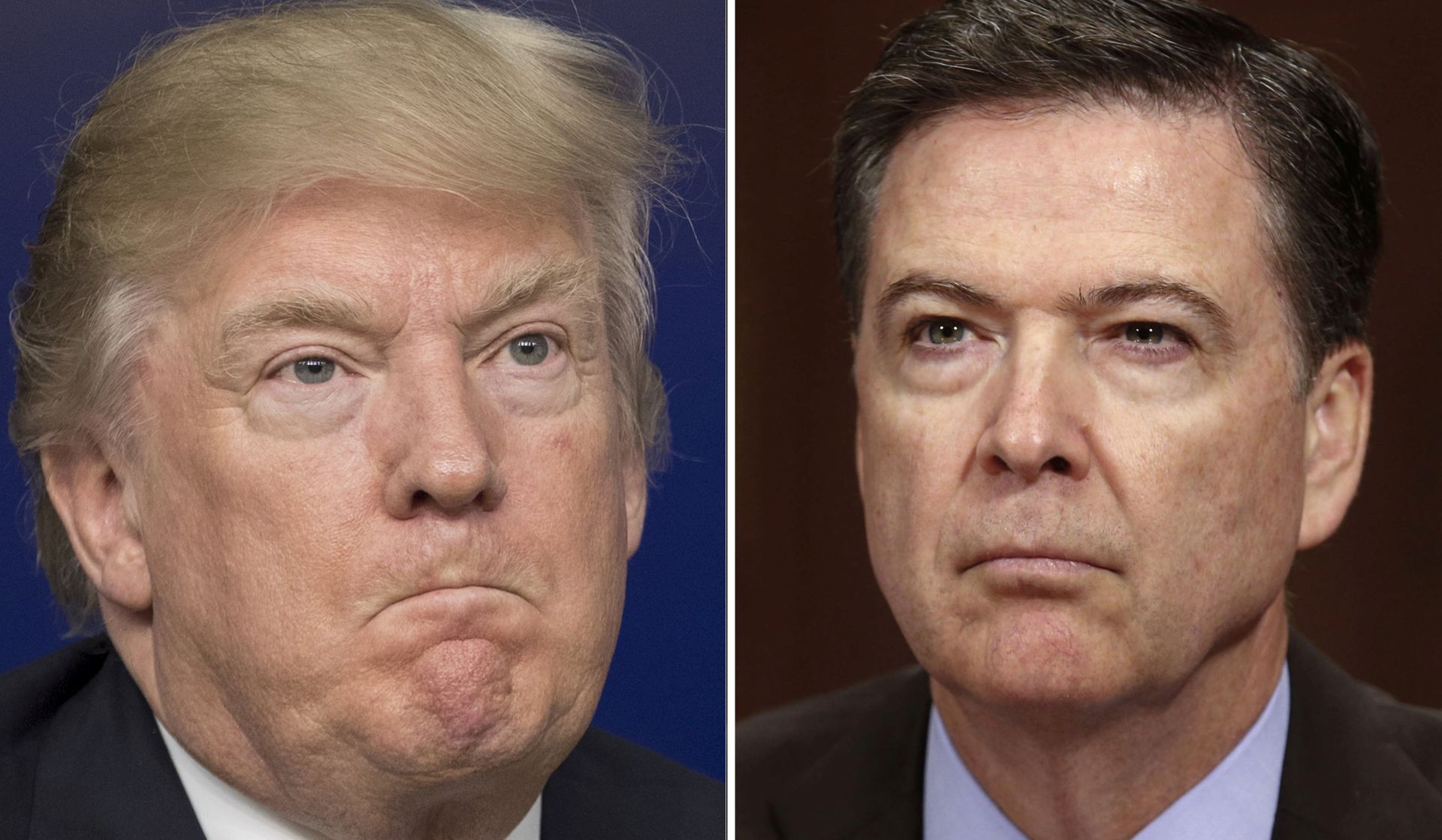 epa06017264 (FILE) - A combo file picture showing US President Donald J. Trump (L) participating in a town hall meeting on the business climate in the United States, in the Eisenhower Executive Office Building at the White House complex in Washington, DC, USA, 04 April 2017, and FBI Director James Comey (R) testifying before the Senate Judiciary Committee hearing on 'Oversight of the Federal Bureau of Investigation.' on Capitol Hill in Washington, DC, USA, 03 May 2017. According to media reports 08 June 2017, fired FBI chief Comey testified before Congress at a hearing that the White House claims that the FBI was 'poorly led' were ' lies, plain and simple'.  EPA/MICHAEL REYNOLDS/SHAWN THEW