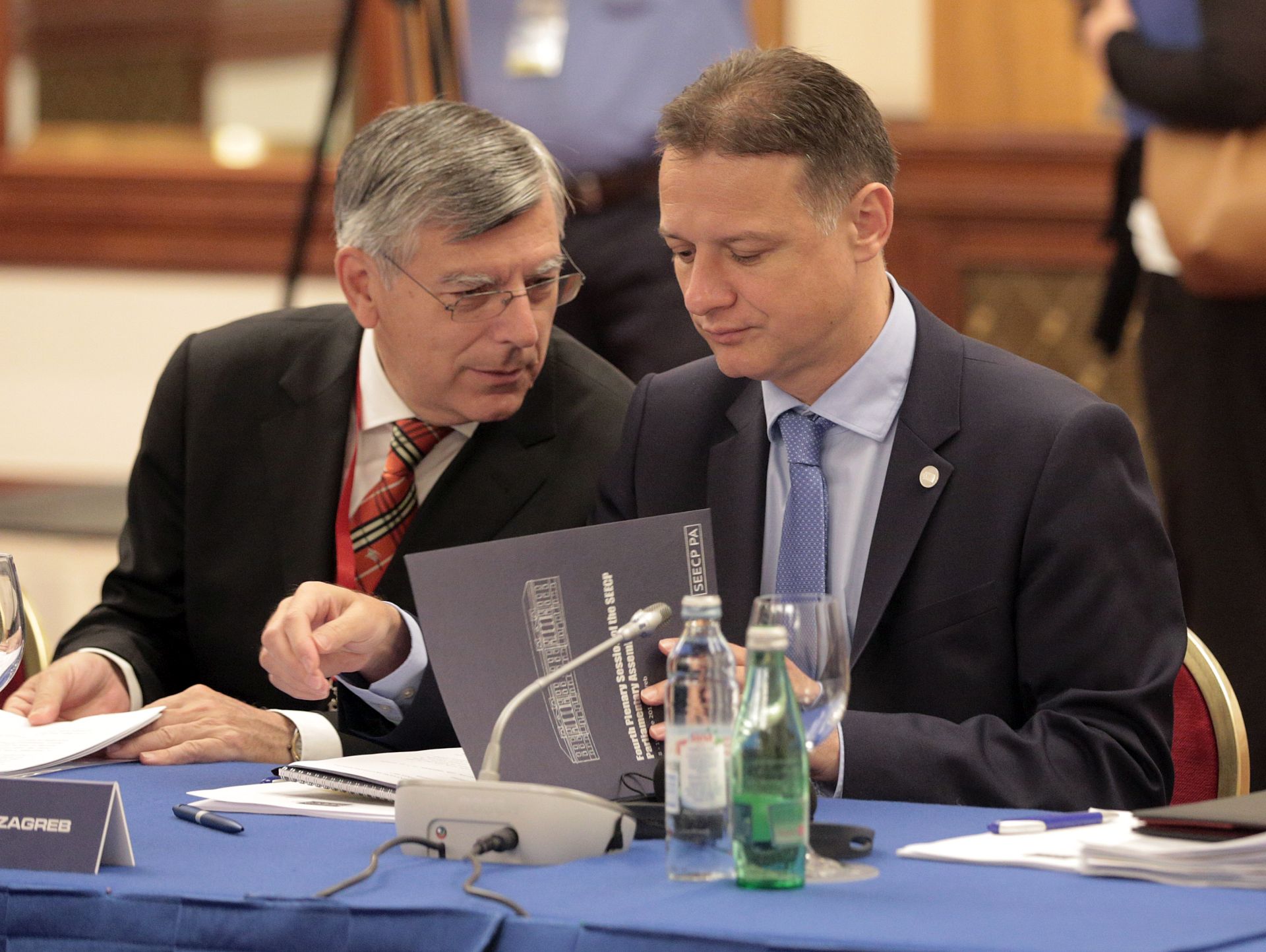 Zagreb, 10.06.2017. - Plenarno zasjedanje Parlamentarne skupštine Procesa suradnje u jugoistočnoj Europi (SEECP) pod predsjedanjem predsjednika Sabora Gordana Jandrokovića. Na slici Željko Reiner i Gordan Jandroković.
Foto Hina Dario GRZELJ/ dag