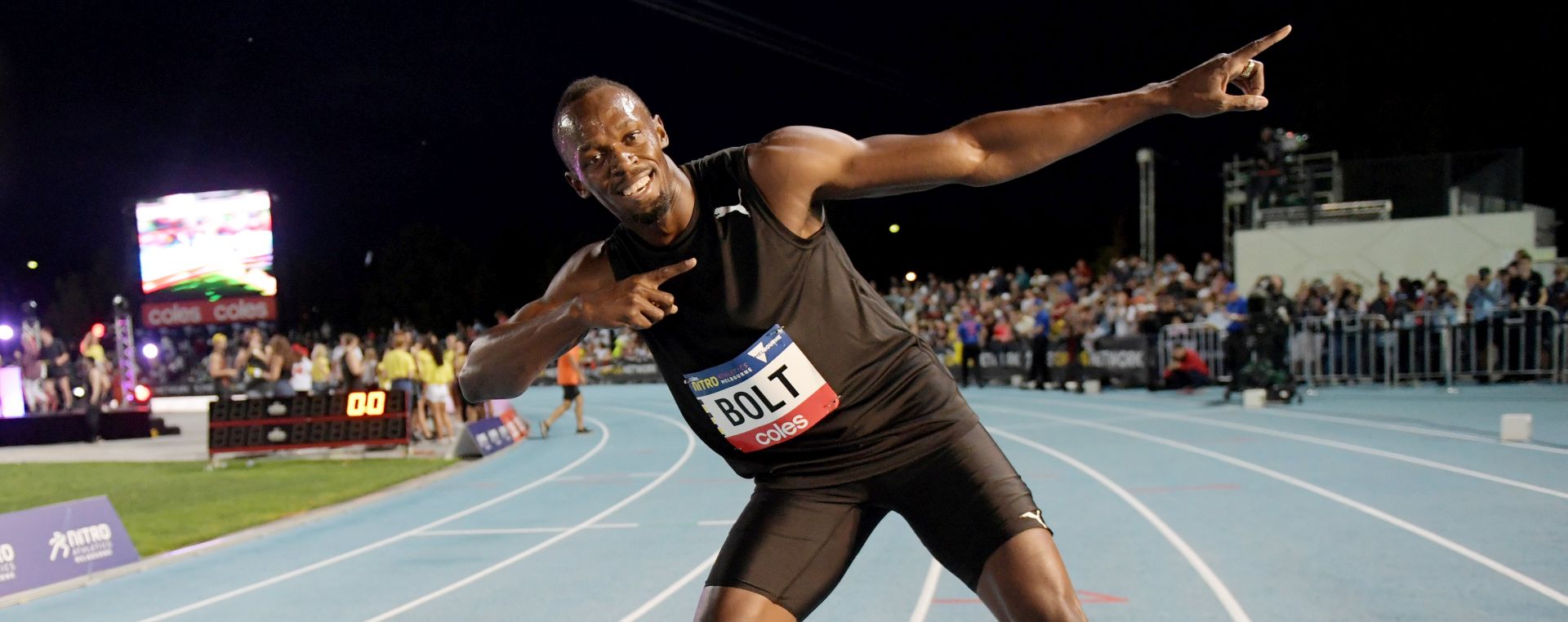 epa06022069 (FILE) - Jamaican sprinter Usain Bolt wins the Men 150 Meter during the NITRO Athletics series session 3 at Lakeside Stadium in Melbourne, Australia, 11 February 2017,  (reissued on 11 June 2017). Reports on 11 June 2017 state that Usain Bolt made his farewell appearence in Kingston, Jamaica at a packed stadium of 30,000 fans by winning his final 100m race on the island. Bolts will retire from athletics after the World Championships being held in London in August 2017.  EPA/TRACEY NEARMY AUSTRALIA AND NEW ZEALAND OUT