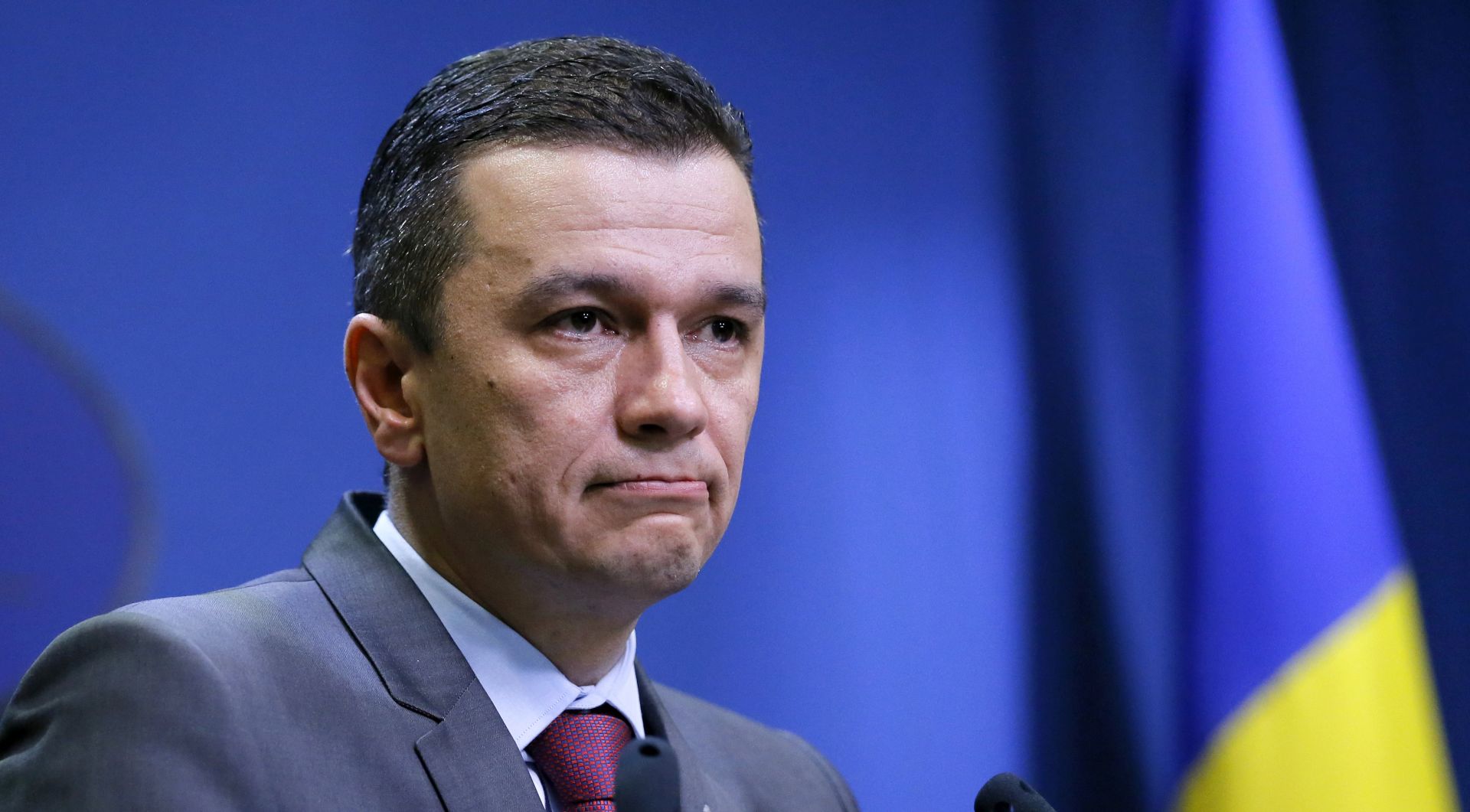 epa06035418 (FILE) - Romania's Prime Minister Sorin Grindeanu makes a statement at Government Headquarters in Bucharest, 14 June 2017,  (reissued 18 June 2017). The ruling party PSD (Social Democracy Party) withdrew  political support for Grindeanu governemnt on June 14, after six months activity. PSD leader Liviu Dragnea stated that Sorin Grindeanu and his team had failed to respect the party's  governing program, and he has not have anymore the party support. Grindeanu defended his cabinet announcing he will no resign if PSD party leader Liviu Dragnea will not resign on his turn.  PSD rushed on 18 June 2017 to push a no-confidence vote in Parliament against Grindeanu cabinet. Romanian Parliament members will cast their ballots for the no-confidence vote against Grindeanu cabinet on 21 June 2017.  EPA/ROBERT GHEMENT