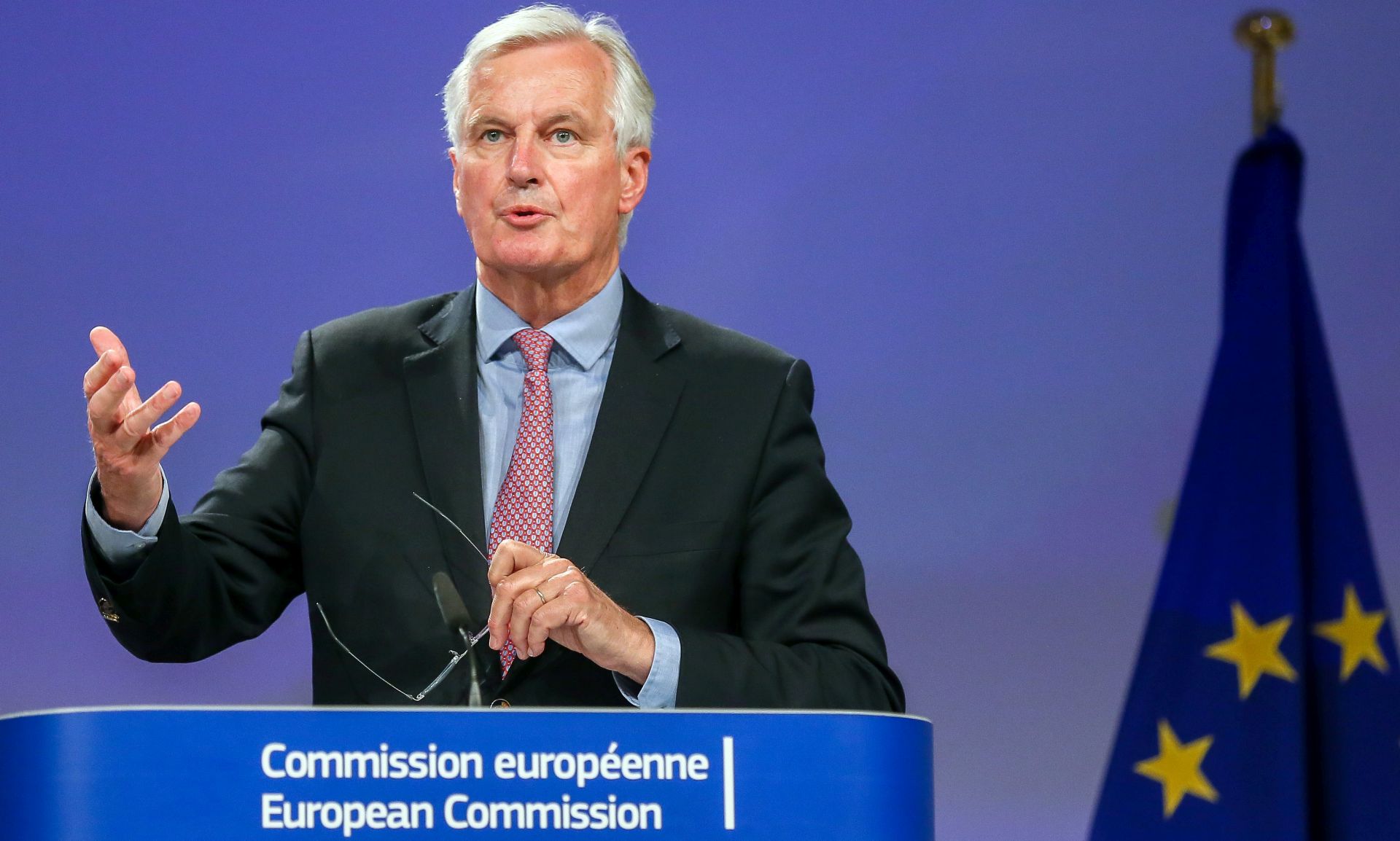 epa06037895 The EU Chief Negotiator of the Task Force for the Preparation and Conduct of the Negotiations with the United Kingdom under Article 50, dubbed the 'Brexit' Michel Barnier at a press conference at the end of a meeting with British Secretary of State for Exiting the European Union David Davis  (not seen),  at EU Commission in Brussels, Belgium, 19 June 2017. The first stage of the negotiations concerned the fate of European expatriates in the UK and Britons settled in Europe, the question of the Irish border and the 'financial regulation' between the UK and Europe. Negotiators agreed on dates, organisation and on priorities to achieve best possible outcome from Brexit talks.  EPA/STEPHANIE LECOCQ