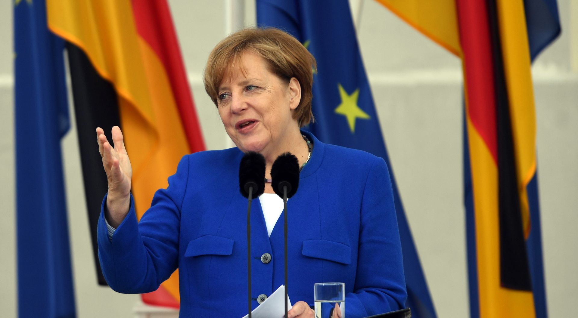 German Chancellor Angela Merkel speaks during the reception of the Diplomatic Corps in Meseberg, Germany, 13 July 2017. Photo: Maurizio Gambarini/dpa