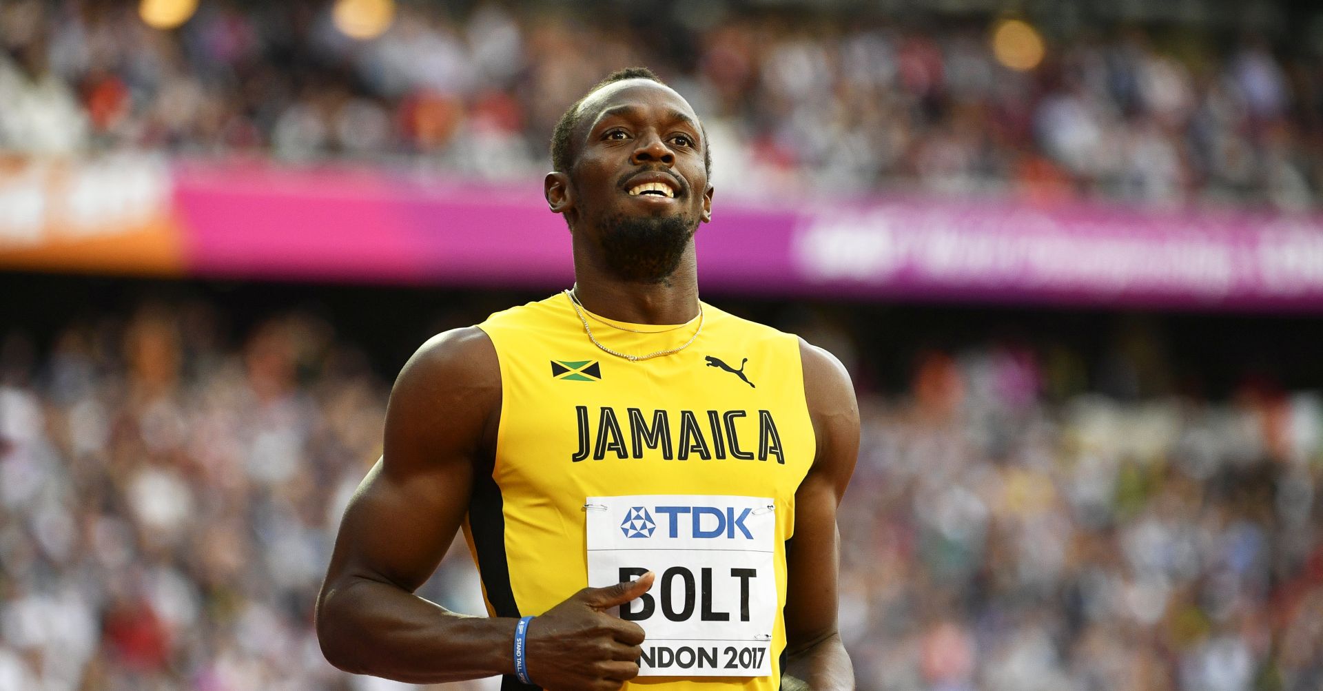 epa06126891 Jamaica's Usain Bolt reacts after competing the men's 100m semi finals at the London 2017 IAAF World Championships in London, Britain, 05 August 2017.  EPA/FRANCK ROBICHON