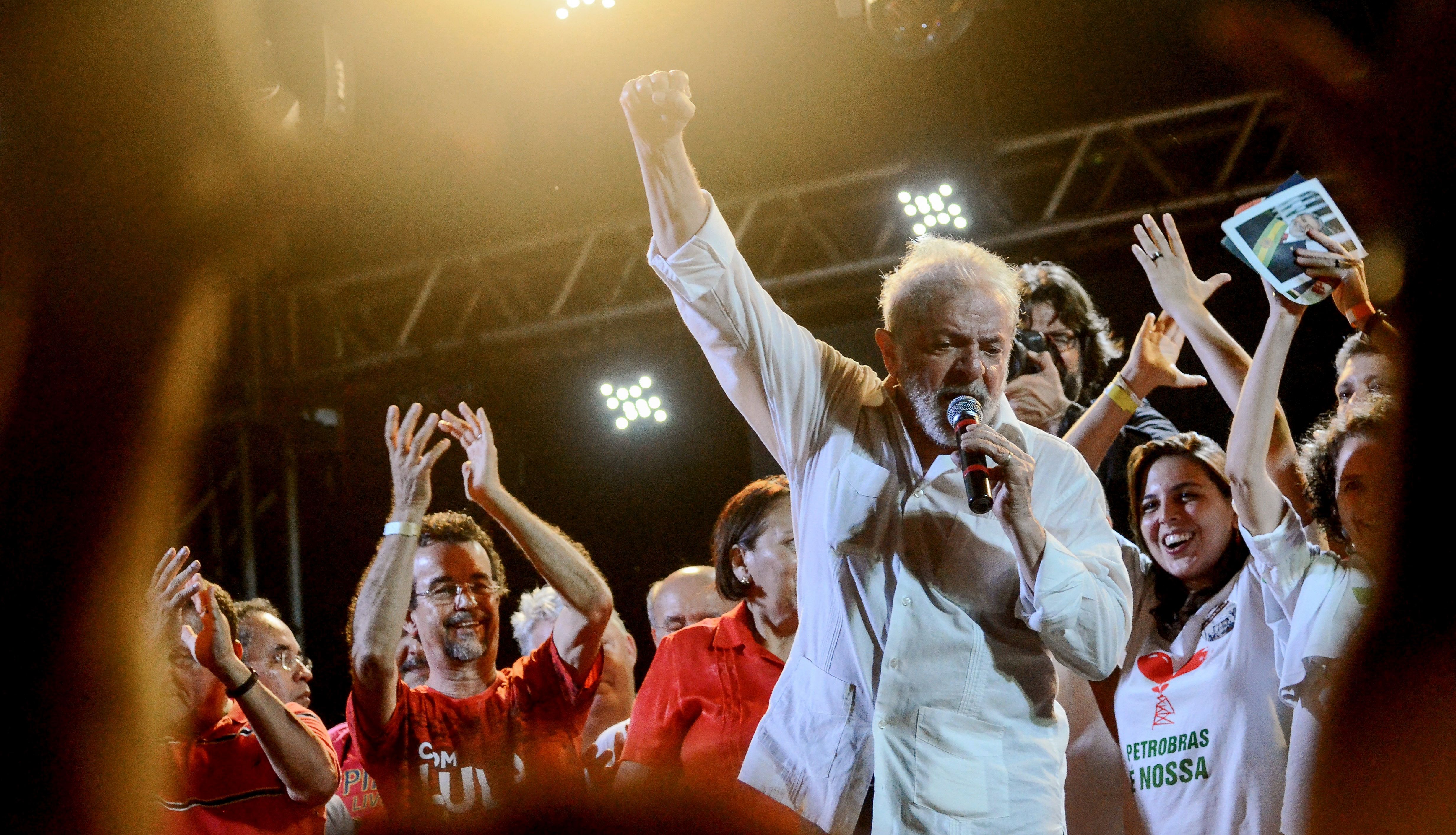 epa06169465 Former Brazilian President Luiz Inacio Lula da Silva participates in a rally with his supporters in Mossoro, Rio Grande do Norte state, Brazil, 28 August 2017. Lula da Silva is on a tour of the north of Brazil, called the 'Lula Project for Brazil' by the Workers Party (PT) of Brazil. on 17 August Lula began a 20 day tour of 25 cities and nine northern states in Brazil to 'know the needs of the people,' while entertaining the possibility of being a candidate for the PT in the 2018 Presidential elections.  EPA/NEY DOUGLAS