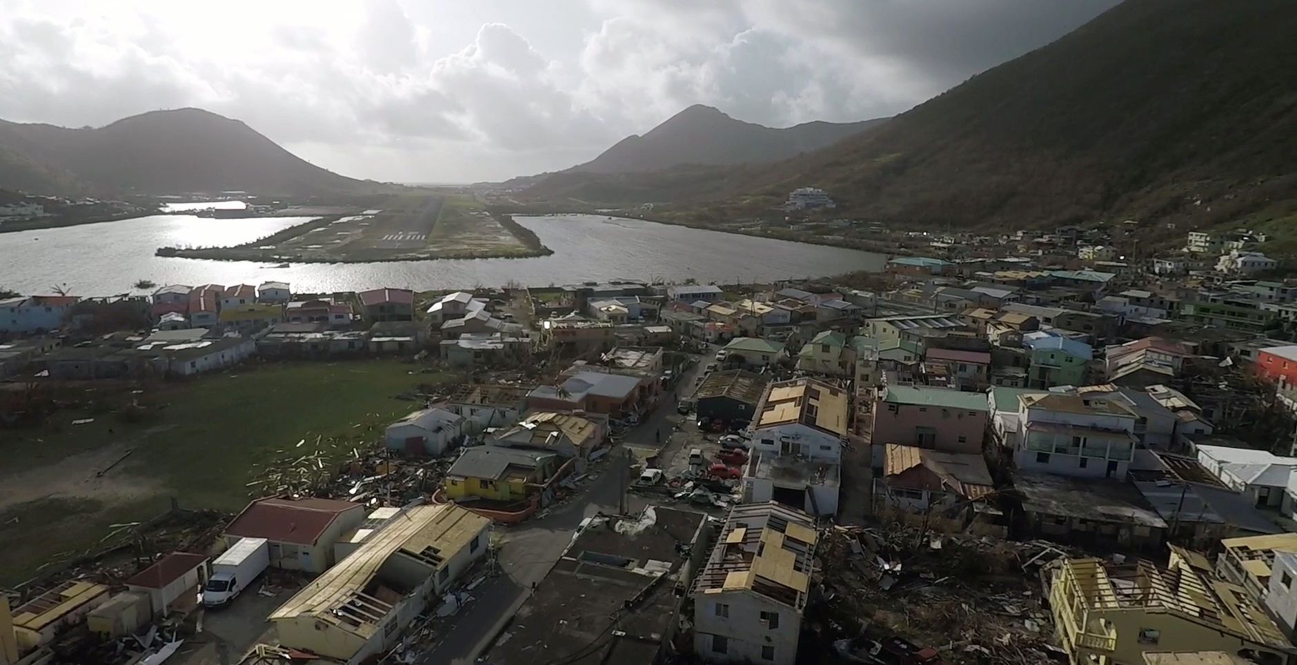 epa06199856 A grab from handout drone video footage made available by the French Interior Ministry shows the devastations hurricane Irma left on French overseas territory, in Grand Case, Saint Martin, 12 September 2017.  EPA/FRENCH INTERIOR MINISTRY / HANDOUT MANDATORY CREDIT: FRENCH INTERIOR MINISTRY HANDOUT EDITORIAL USE ONLY/NO SALES