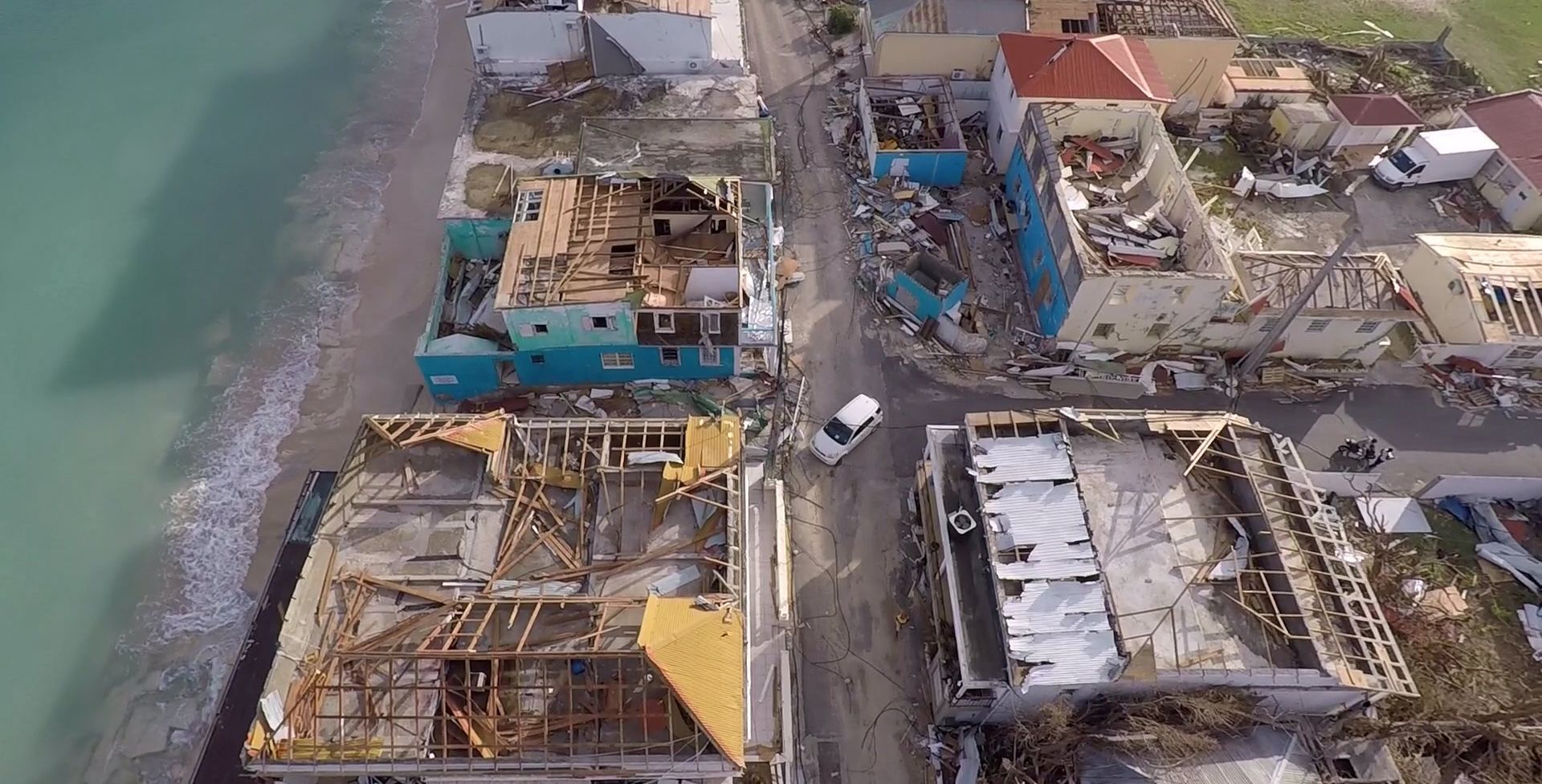 epa06199855 A grab from handout drone video footage made available by the French Interior Ministry shows the devastations hurricane Irma left on French overseas territory, in Grand Case, Saint Martin, 12 September 2017.  EPA/FRENCH INTERIOR MINISTRY / HANDOUT MANDATORY CREDIT: FRENCH INTERIOR MINISTRY HANDOUT EDITORIAL USE ONLY/NO SALES