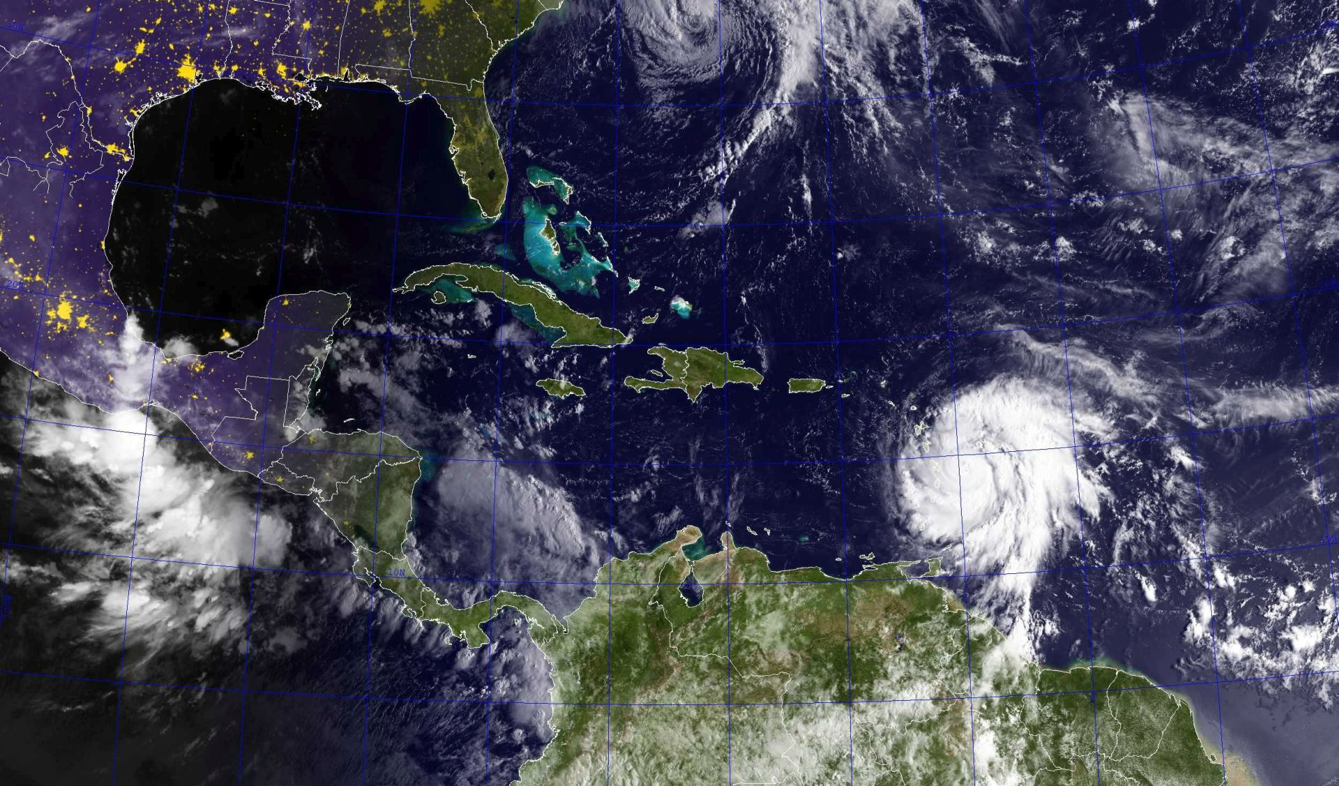 epa06212934 A handout photo made available by the US Navy shows a GOES satellite image of Hurricanes Jose (top) in the Atlantic Ocean and Maria in the Carribean Sea, 18 September 2017. Hurricane Maria, upgraded to Category 5 storm, has rapidly intensified and it is likely to affect Puerto Rico as a major hurricane. According to the National Hurricane Center (NHC), a hurricane warning is in effect for the Caribbean island. Storm Jose, a Category 1, is heading northwest and it is capable of producing coastal flooding with damaging wind from eastern Long Island to coastal Massachusetts, media reported.  EPA/US NAVY HANDOUT  HANDOUT EDITORIAL USE ONLY/NO SALES