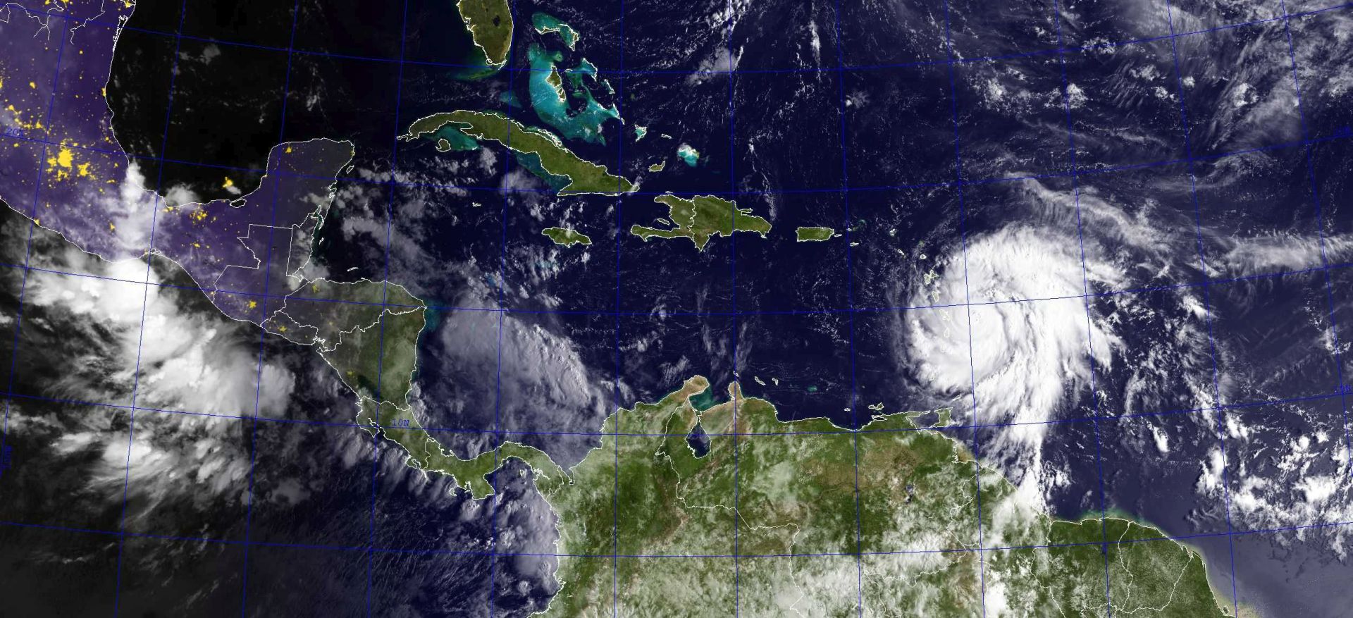 epa06212934 A handout photo made available by the US Navy shows a GOES satellite image of Hurricanes Jose (top) in the Atlantic Ocean and Maria in the Carribean Sea, 18 September 2017. Hurricane Maria, upgraded to Category 5 storm, has rapidly intensified and it is likely to affect Puerto Rico as a major hurricane. According to the National Hurricane Center (NHC), a hurricane warning is in effect for the Caribbean island. Storm Jose, a Category 1, is heading northwest and it is capable of producing coastal flooding with damaging wind from eastern Long Island to coastal Massachusetts, media reported.  EPA/US NAVY HANDOUT  HANDOUT EDITORIAL USE ONLY/NO SALES