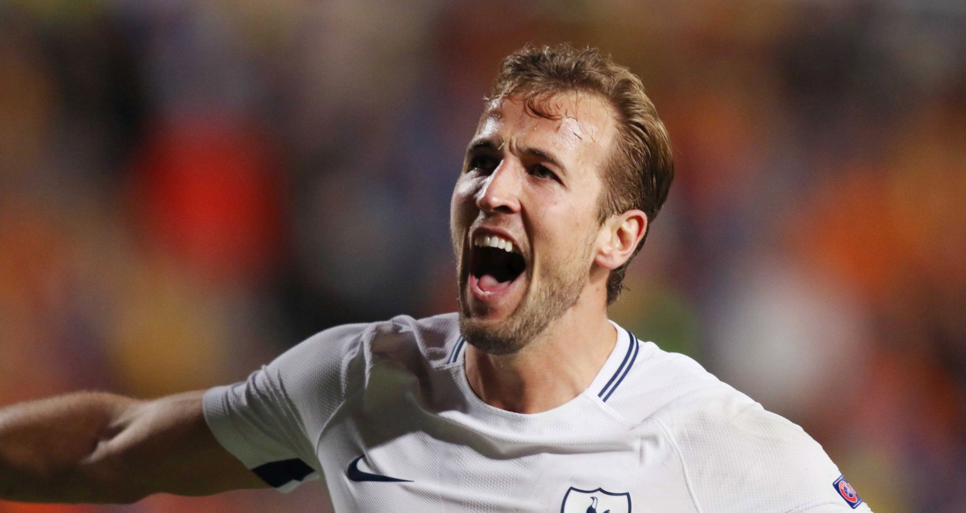 epa06229068 Tottenham Hotspur player Harry Kane celebrates his third goal during the UEFA Champions League Group H match between Apoel FC and Tottenham Hotspur at the GSP stadium in Nicosia, Cyprus, 26 September 2017.  EPA/KATIA CHRISTODOULOU