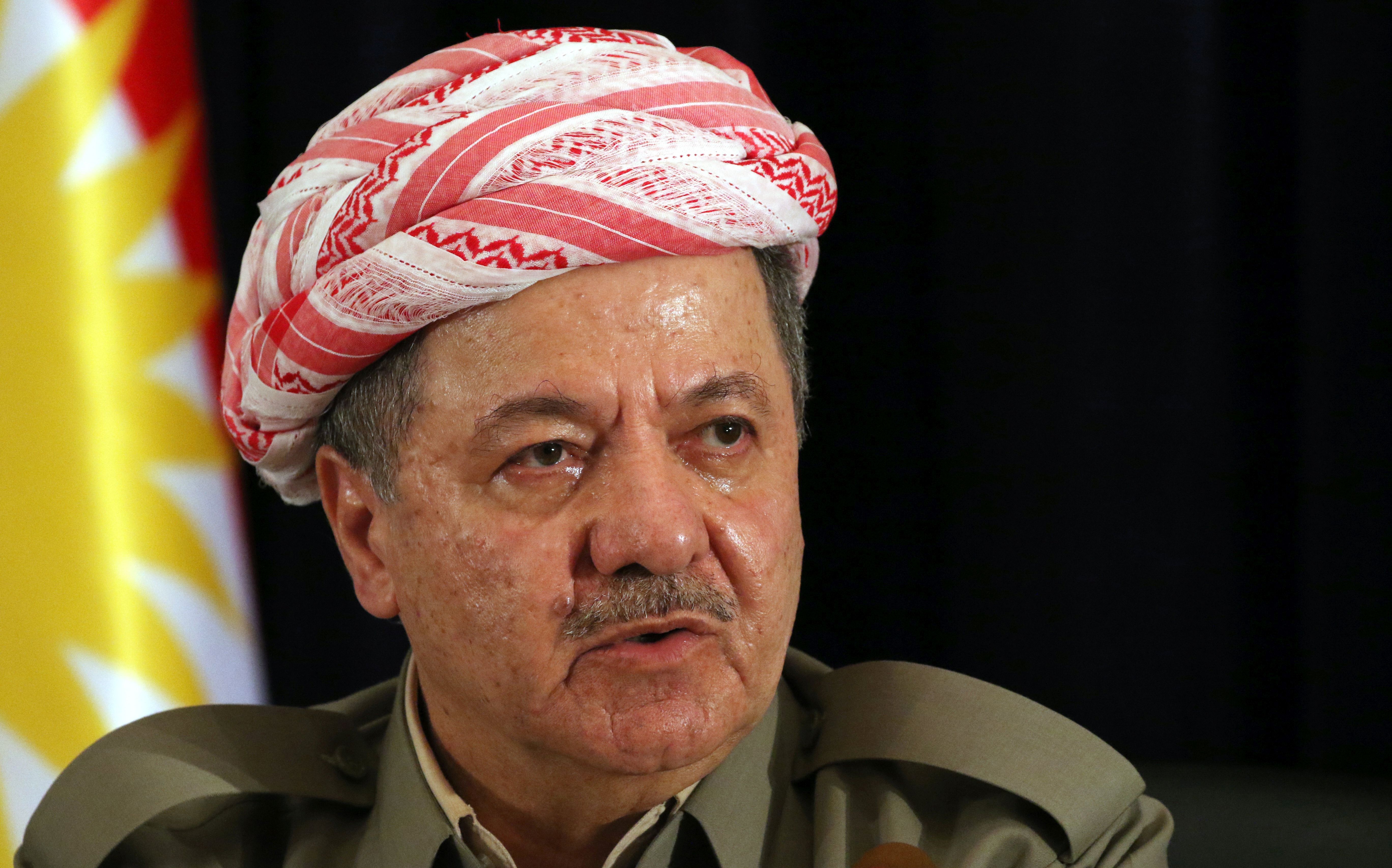 epa06224693 Masoud Barzani President of the Iraqi Kurdistan Region speaks to International journalists during a press Conference in Erbil on preparing for the referendum and supporting independence in the upcoming 25 September 2017 referendum, in Erbil, Kurdistan Region of Iraq, 24 September 2017. The Kurdistan region is an autonomous region in northern Iraq since 1991, with an estimated population of 5.3 million people. The region share borders with Turkey, Iran, and Syria, all of which have large Kurdish minorities. On 25 September the Kurdistan region holds a referendum for independence and the creation of the state of Kurdistan amidst divided international support.  EPA/GAILAN HAJI