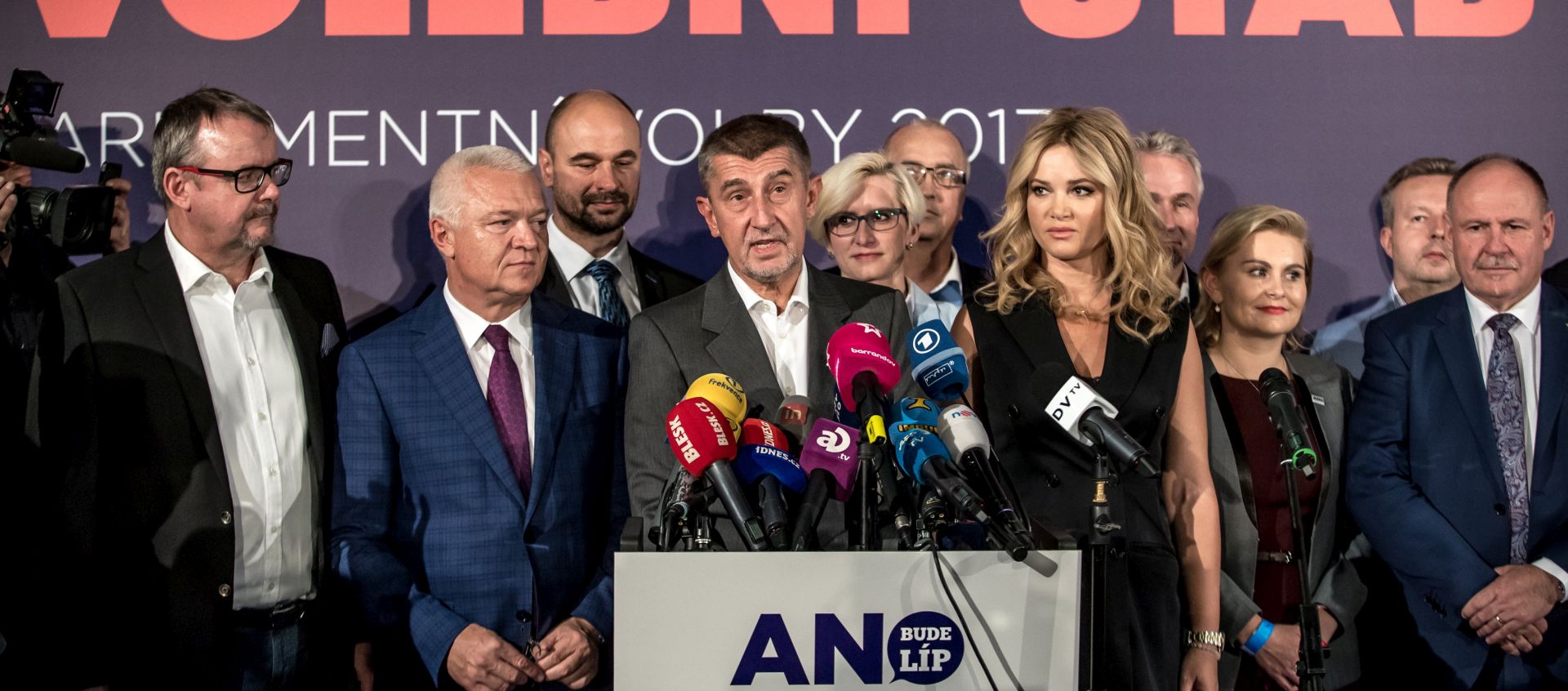 epa06280905 Andrej Babis, Slovak-born billionaire and leader of the ANO movement, speaks at a press conference at the ANO movement election event in Prague, Czech Republic, 21 October 2017.  Around 8 million people aged over 18 were eligible to vote to elect a new parliament.  EPA/MARTIN DIVISEK