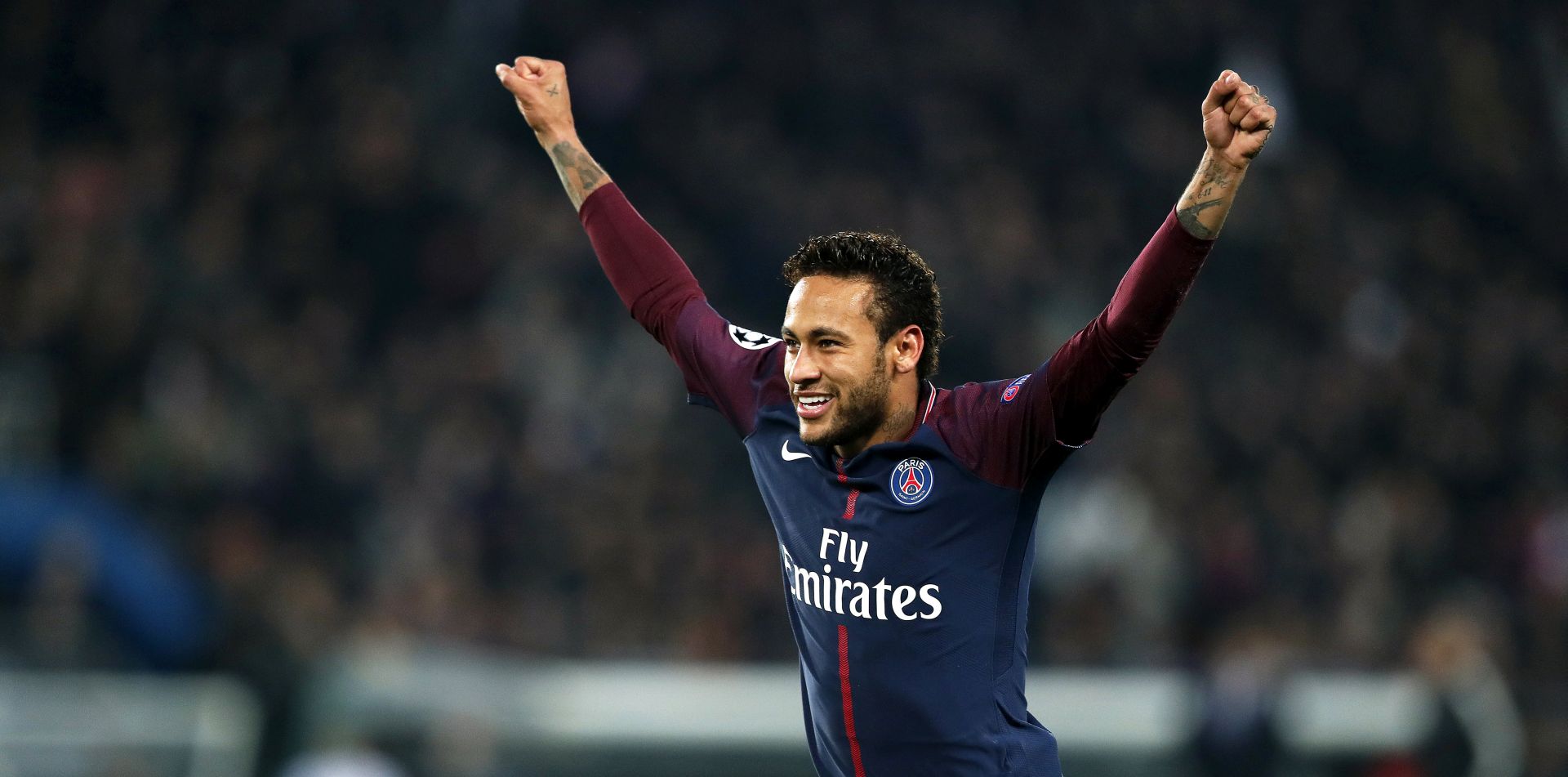 epa06300768 Paris Saint-Germain striker Neymar celebrates after scoring the 2-0 lead during the UEFA Champions League group B soccer match between Paris Saint-Germain and RSC Anderlecht in Paris, France, 31 October 2017.  EPA/IAN LANGSDON
