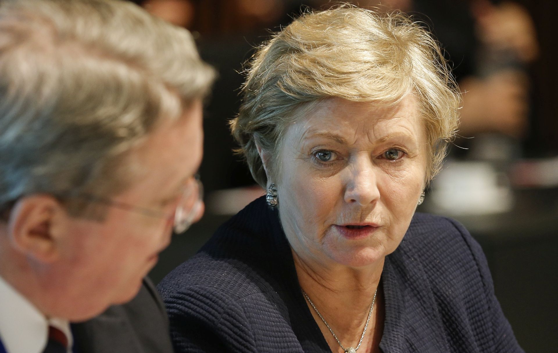 epa06355275 (FILE) - Ireland's Minister for Justice and Equality Frances Fitzgerald (R) at the start of an EU Justice and Home Affairs Council in Luxembourg, 16 June 2015.Media reports on 27 November 2017 state that Irish deputy prime minister Frances Fitzgerald is set to resign.  EPA/JULIEN WARNAND *** Local Caption *** 52008119