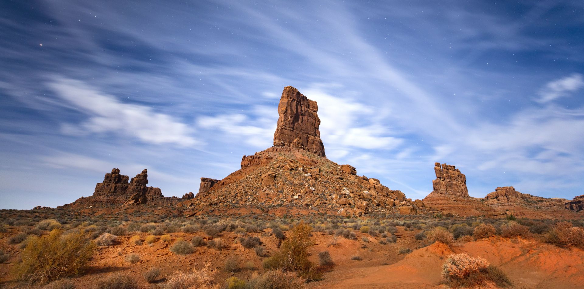 epa06367544 (FILE) - Sandstone buttes rise from the Valley of the Gods under a full moon in Bears Ears National Monument near Mexican Hat, Utah, USA, 12 November 2016. (reissued 04 December 2017). Media reports on 04 December 2017 state that US President Donald J. Trump ordered the national monument to be reduced to just 15 percent of its original size from 1.3 million acres to 220,000 acres.  EPA/JIM LO SCALZO