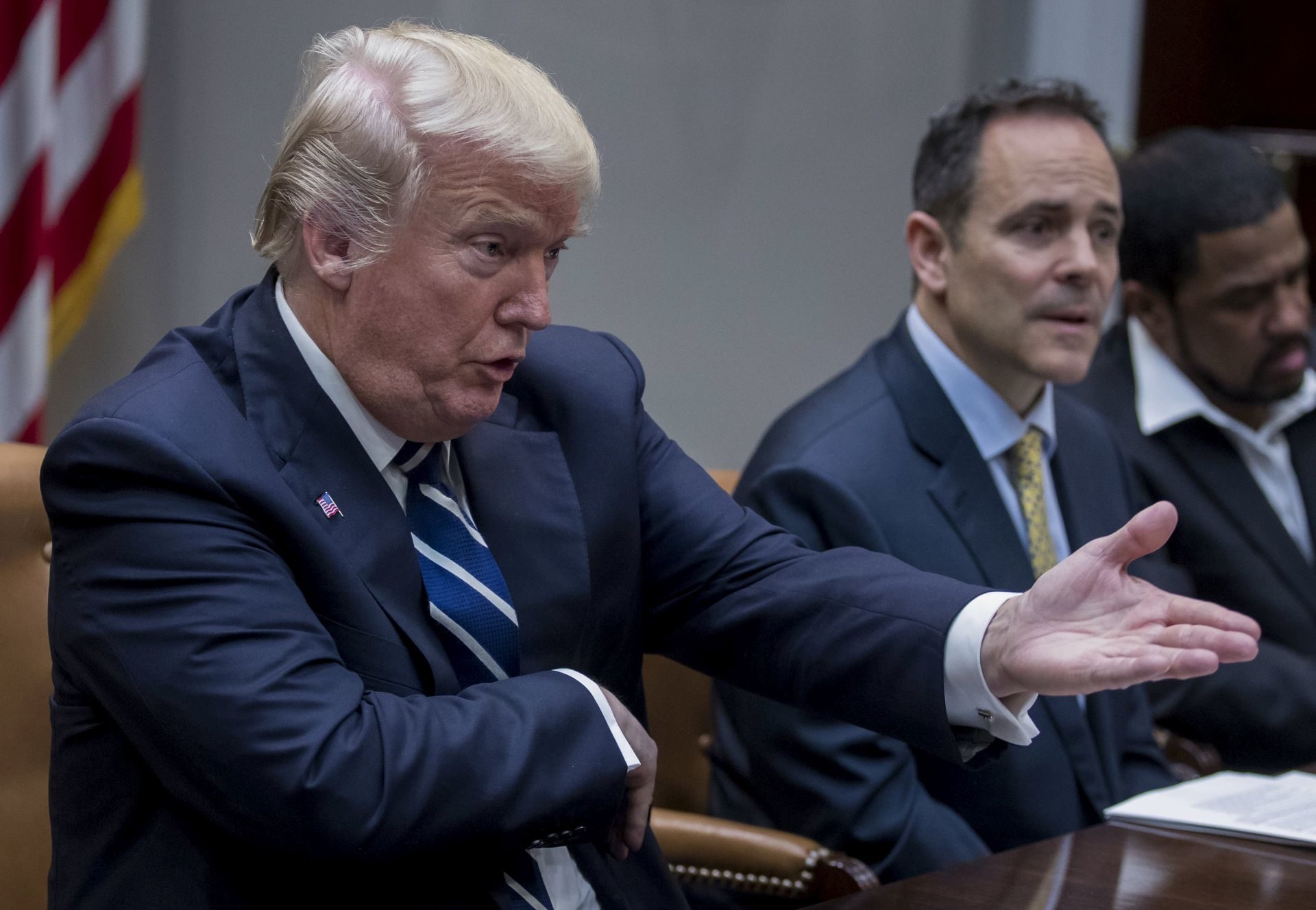 epa06431766 US President Donald J. Trump delivers remarks during a prison reform roundtable in the Roosevelt Room of the White House in Washington, DC, USA, 11 January 2018. The meeting that included governors, faith leaders and conservative activists was focused on programs to help prisoners re-enter the work force and reduce the rate of recidivism.  EPA/SHAWN THEW