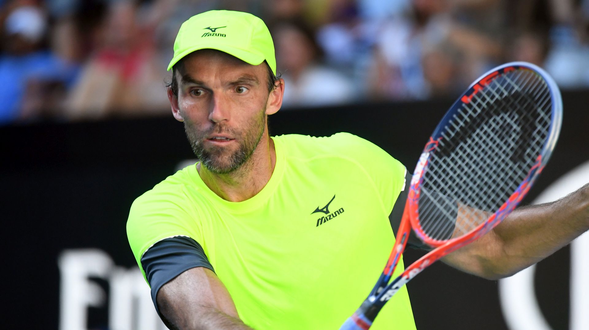 epa06452648 Ivo Karlovic of Croatia in action against Andreas Seppi of Italy during round three on day five of the Australian Open tennis tournament in Melbourne, Victoria, Australia, 19 January 2018.  EPA/JOE CASTRO  AUSTRALIA AND NEW ZEALAND OUT