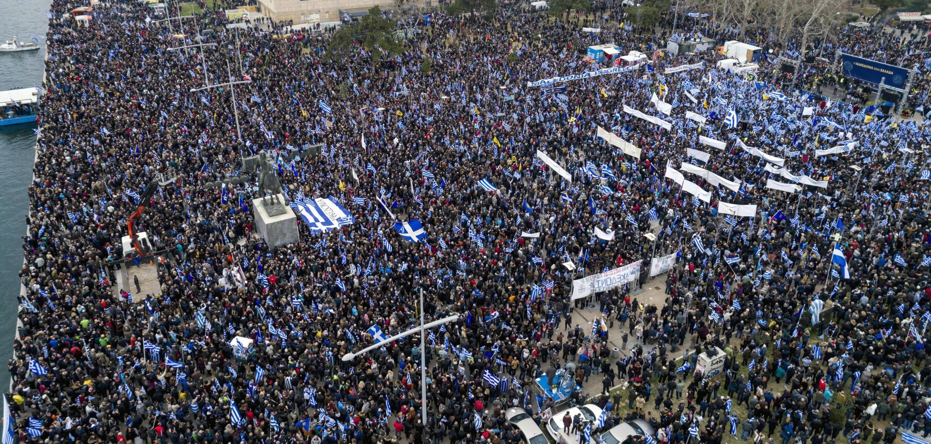 epa06461082 Thousands of people participate in the rally for the Macedonia naming dispute, Thessaloniki, Greece, 21 January 2018. The Macedonia name dispute is a political dispute between Greece and FYROM. Greece opposes the use of the name "Macedonia" by the Former Yugoslavian Republic of Macedonia. Millions of Greeks identify themselves as Macedonians, unrelated to the Slavic people who are associated with the Former Yugoslavian Republic of Macedonia. Greece further objects to the use of the term "Macedonian" for the neighboring country's largest ethnic group and its language. The specific naming dispute, was reignited after the breakup of Yugoslavia and the newly gained independence of the former Socialist Republic of Macedonia in 1991.  EPA/VASSILIS VERVERIDIS