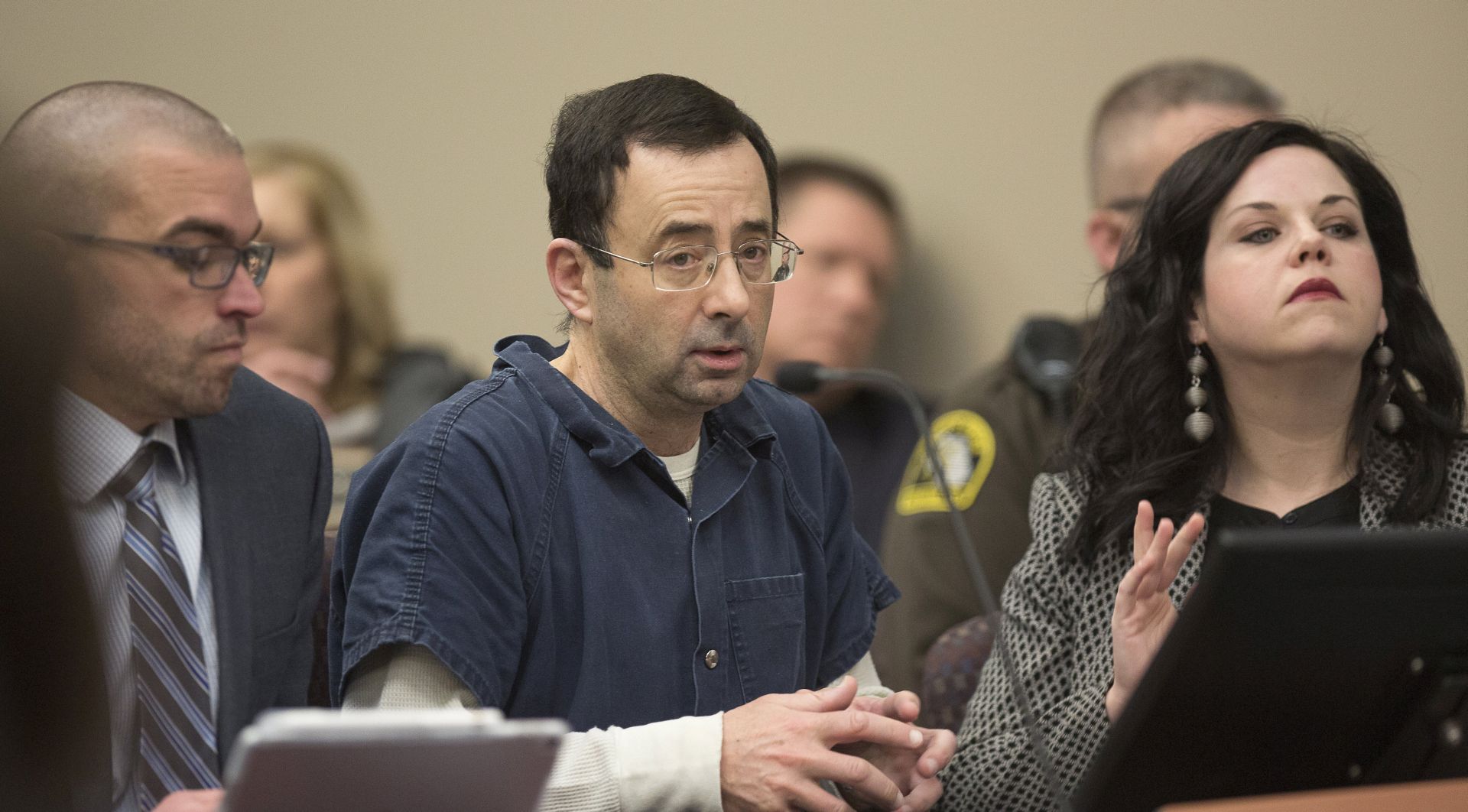 epa06471287 (FILE) - Dr. Larry Nassar appears during court proceedings in the sentencing phase in Lansing, Michigan, USA, 16 January 2018 (reissued 24 January 2018). The Michigan court on 24 January 2018 sentenced Larry Nassar, former doctor fo the US Olympic gymnastics team, for a number of sexual assault offences.  EPA/RENA LAVERTY