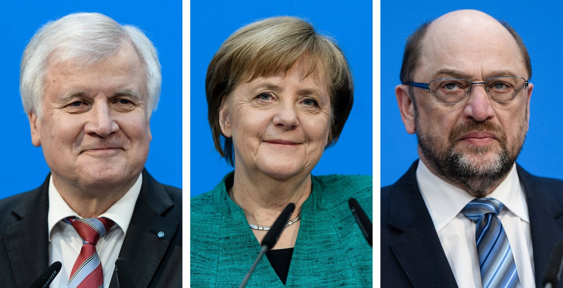 epa06503020 A composite photo shows (L-R) the state premier of the state of Bavaria and Chairman of the German Christian Social Union (CSU), Horst Seehofer, German Chancellor and Chairwoman of the Christian Democratic Union (CDU), Angela Merkel, and the leader of the Social Democratic Party (SPD), Martin Schulz, during a press conference following coalition talks held at the CDU headquarters Konrad-Adenauer-Haus, in Berlin, Germany, 07 February 2018. The leaders of the Christian Democratic Union of Germany (CDU), the Christian Social Union (CSU) from Bavaria and Social Democratic Party (SPD) met for another and final round of coalition talks to form a new German government.  EPA/CLEMENS BILAN
