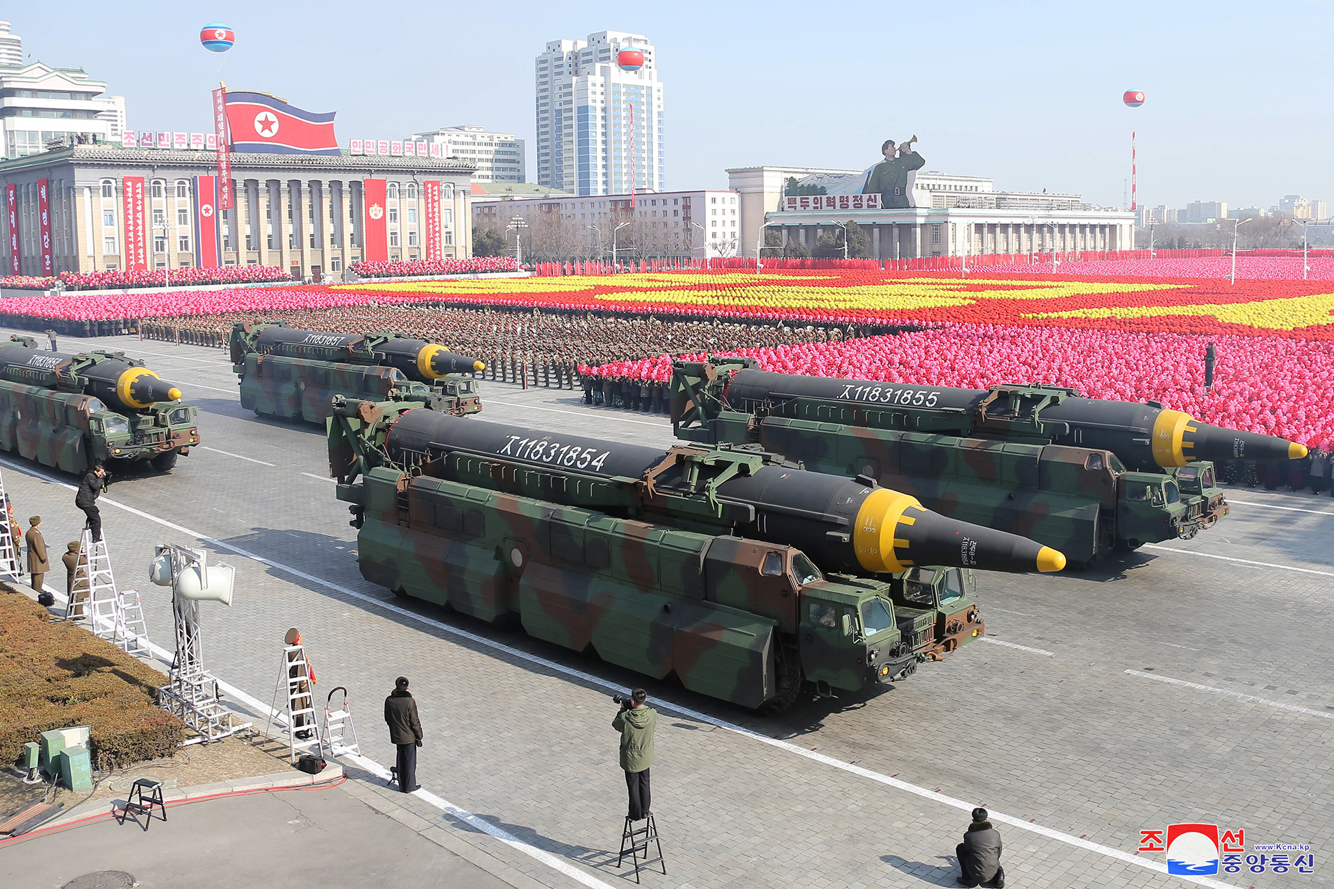 epa06507663 A photo released by the North Korean Central News Agency (KCNA), the state news agency of North Korea, on 09 February 2018 shows the Hwasong-12 ballistic missile during the military parade celebrating the 70th founding anniversary of the Korean People's Army at Kim Il Sung Square in Pyongyang, North Korea, 08 February 2018.  EPA/KCNA   EDITORIAL USE ONLY