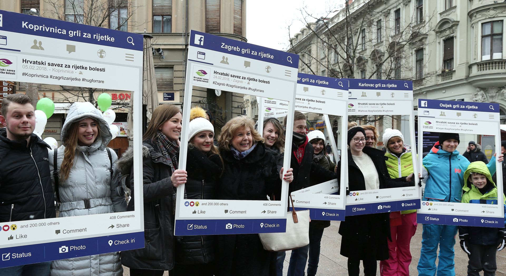 Zagreb, 24.02.2018 -   U organizaciji Hrvatskog Saveza za rijetke bolesti na Cvjetnom trgu i u Kinu Europa održana je javna akcija s ciljem podizanja svijesti javnosti o rijetkim bolestima.
foto HINA/ Tomislav PAVLEK /tp