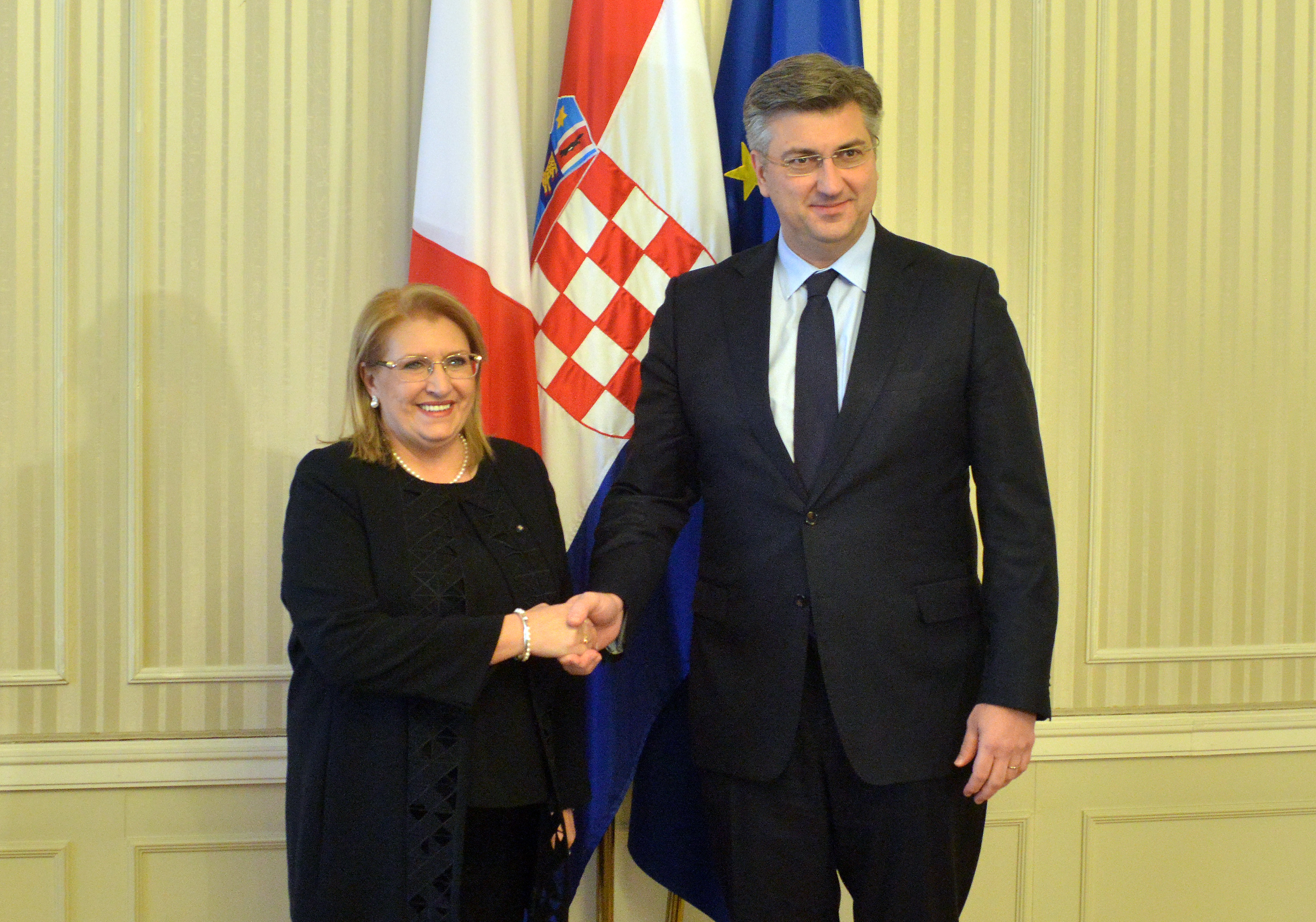 Zagreb, 26.02.2018 - Premijer Andrej Plenković primio je predsjednicu Republike Malte Marie-Louise Coleiro Prece koja je u službenom posjetu u RH.
foto HINA/ Admir BULJUBAŠIĆ/ abu