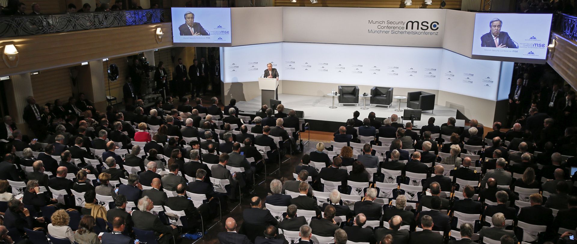 epa06533115 German Defense Minister Ursula von der Leyen speaks during the 54th Munich Security Conference (MSC), in Munich, Germany, 16 February 2018. In their annual meeting, politicians and various experts and guests from around the world discuss issues surrounding global security from February 16 to 18.  EPA/RONALD WITTEK