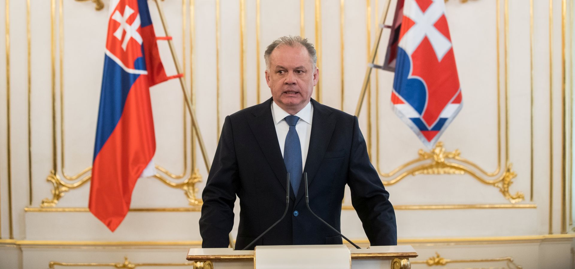 epa06579670 The President of Slovakia Andrej Kiska speaks during a press conference on the murder of Slovak journalist Jan Kuciak and his fiance Martina Kusnirova in Bratislava, Slovakia, 04 March 2018. According to reports Kiska said that he will have talks with political parties on the ongoing crisis in upcoming days and there could be two possible options to resolve the crisis: government reshuffle or earlier elections. The 27-year-old reporter Jan Kuciak and his fiance were found dead on 26 February 2018. Police suspect that the killing is linked to his investigations.  EPA/JAKUB GAVLAK