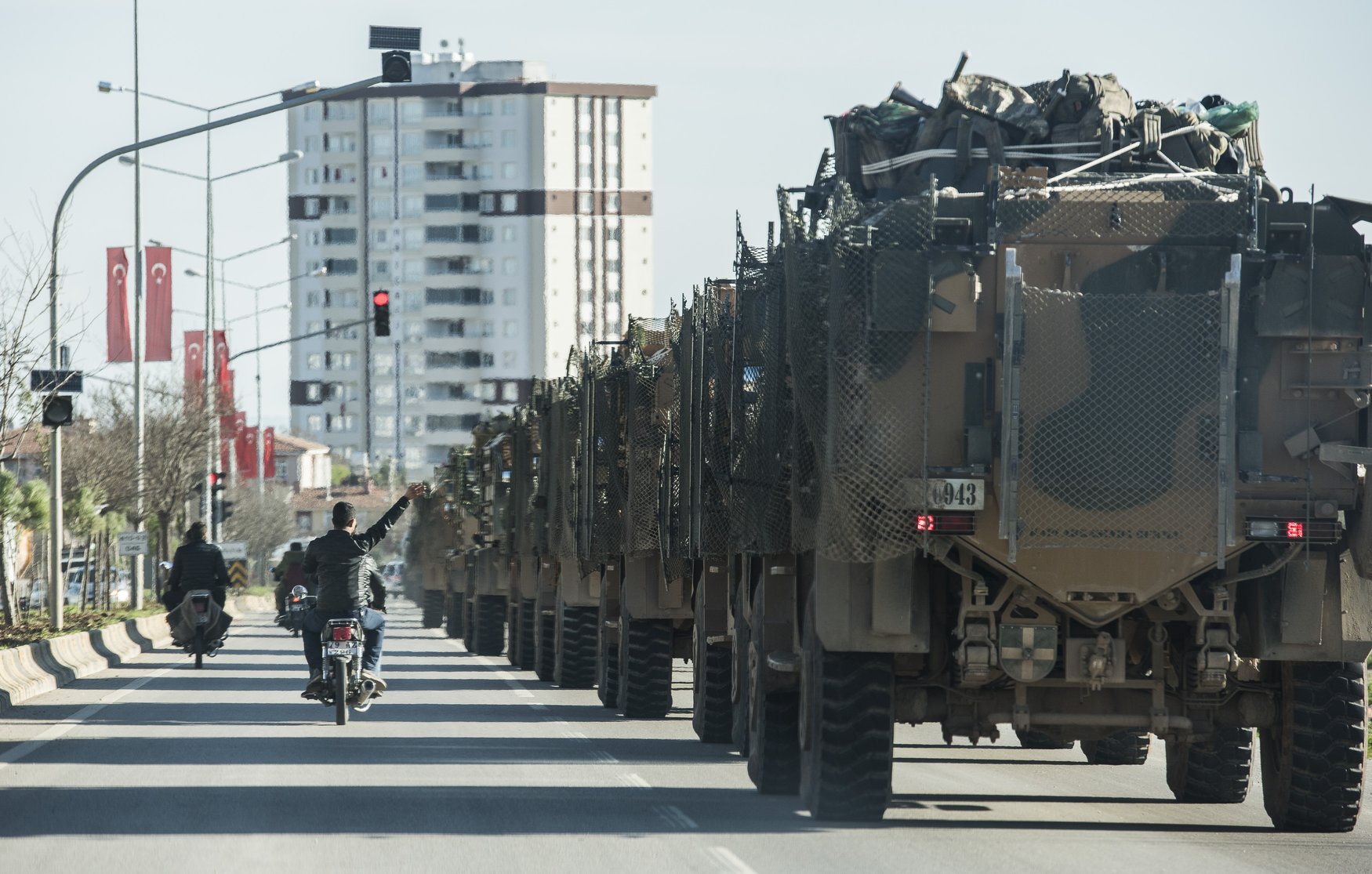 Turkey's Syria Operation - Kilis  Turkish military trucks carrying tanks and other armoured vehicles came to Turkish-controlled region of the Oncupinar border crossing with Syria, near the city of Kilis, Turkey, late Saturday, Mar. 09, 2018. Photo by Depo Photos/ABACAPRESS.COM Depo Photos/ABACA /PIXSELL