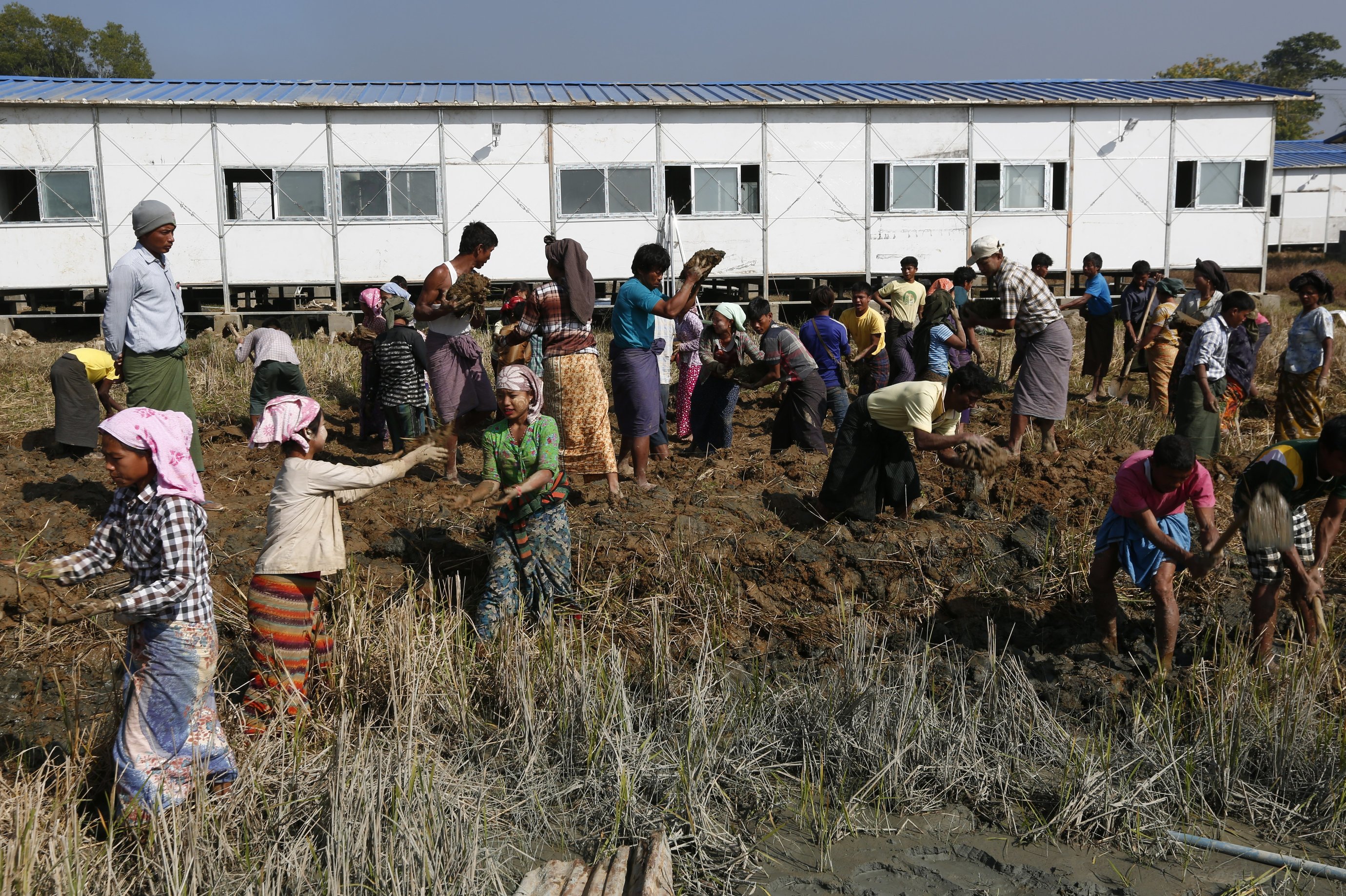 epa06672320 (FILE) - Labours work at the construction site at the project of repatriation for Rohingya refugees, locally called Bangali, near the Taungpyo Bangladesh-Myanmar border gate in Maungdaw district, Rakhine State of western Myanmar, 24 January 2018 (reissued 16 April 2018). Media reports on 15 April 2018 state that Myanmar has repatriated the first family of Rohingya refugees from Bangladesh. Efforts to repatriate the nearly 700 thousand ethnic Rohingya Muslim refugees that fled from Rakhine State into Bangladesh have been delayed due to continued instability in Rakhine State.  EPA/LYNN BO BO