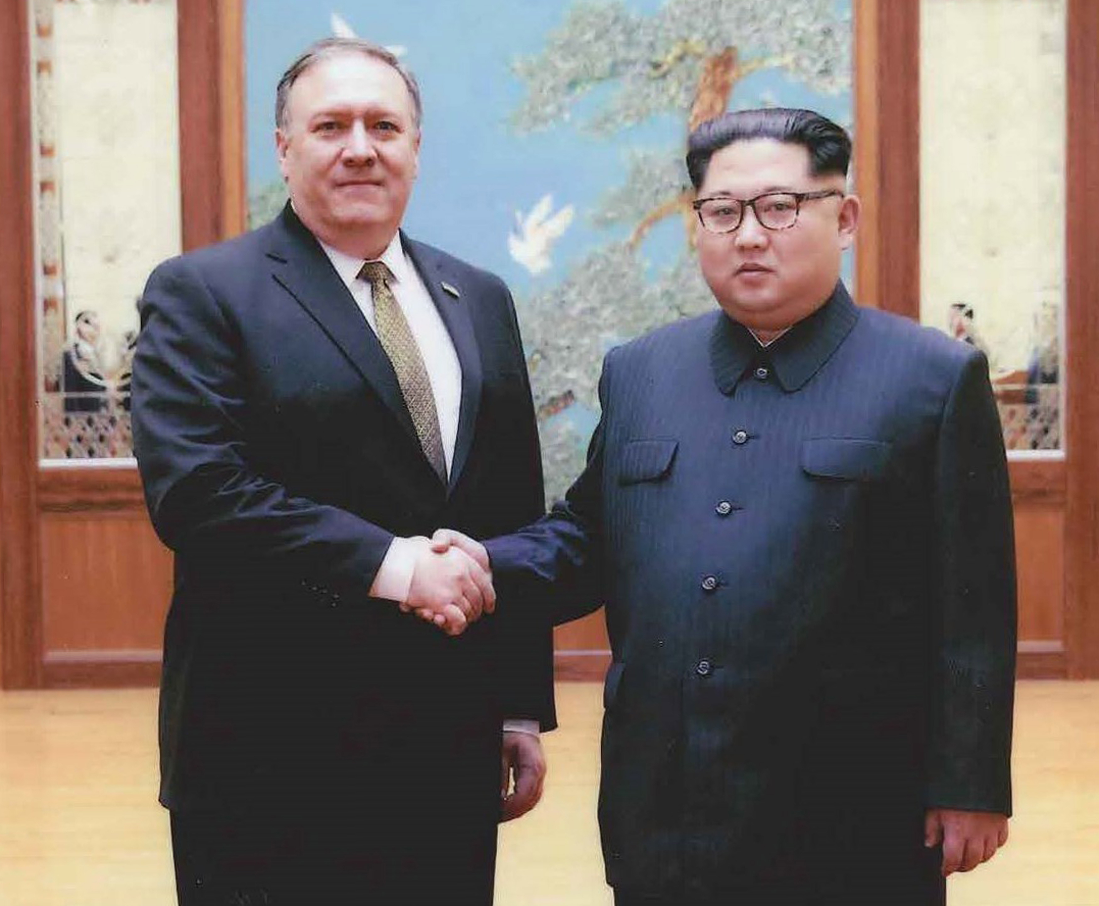 epa06720964 (FILE) - An undated handout photo made available by the US White House on 26 April 2018 shows then-CIA director Mike Pompeo (L) meeting with North Korean leader Kim Jong Un in, Pyongyang, North Korea (reissued 09 May 2018). According to media reports on 09 May 2018, US Secretary of State Mike Pompeo is making a surprise visit to North Korea, which is intended to prepare the historic summit between North Korean leader Kim Jong-un and US President Donald J. Trump.  EPA/US WHITE HOUSE HANDOUT -- BEST QUALITY AVAILABLE -- HANDOUT EDITORIAL USE ONLY/NO SALES