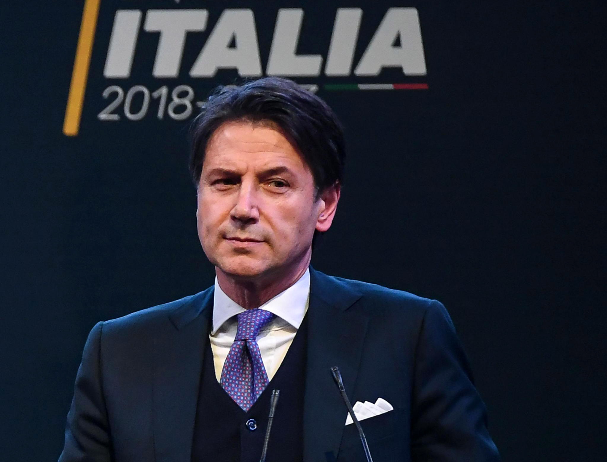 epa06754471 (FILE) - 5-Star Movement candidate for the Public Administration Minister Giuseppe Conte in case of victory in the general elections during an election event in Rome, Italy, 01 March 2018 (reissued 21 May 2018). Right-wing populist Lega and the Five Star Movement (M5S) proposed Giuseppe Conte proposed as Prime Minister for Italy, M5S leader announced 21 May 2018. General elections in Italy were held on 04 March 2018. *** Local Caption *** 54166233