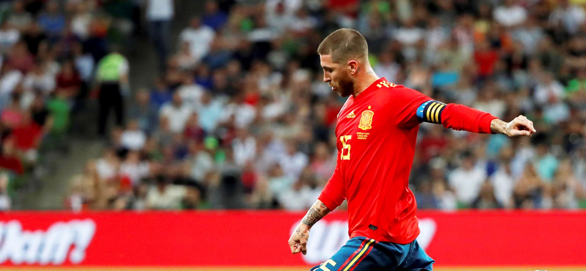 epa06797456 Spain's Sergio Ramos in action during the International Friendly soccer match between Spain and Tunisia in Krasnodar, Russia, 09 June 2018.  EPA/JAVIER ETXEZARRETA