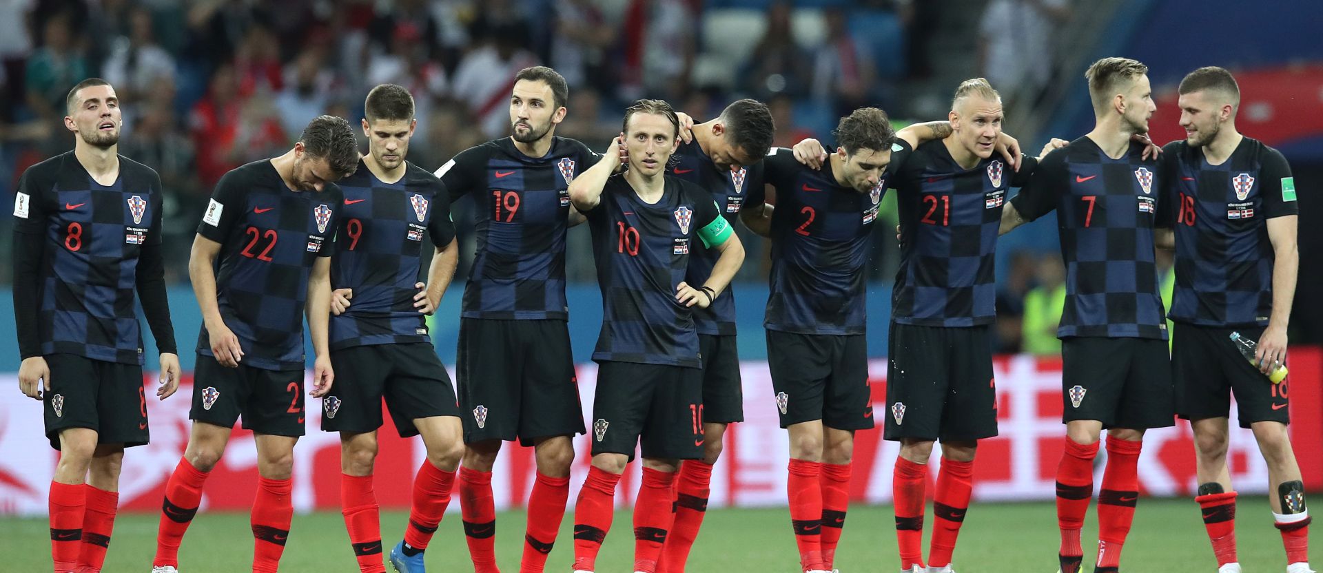 Ninji Novgorod, 01.07.2018. - Utakmica osmine finala Svjetskog nogometnog prvenstva Rusija 2018 izmeðu reprezentacija Hrvatske i Danske na stadionu Ninji Novgorod. Na fotografiji nogometai Hrvatske. foto HINA/ Damir SENÈAR/ lsd