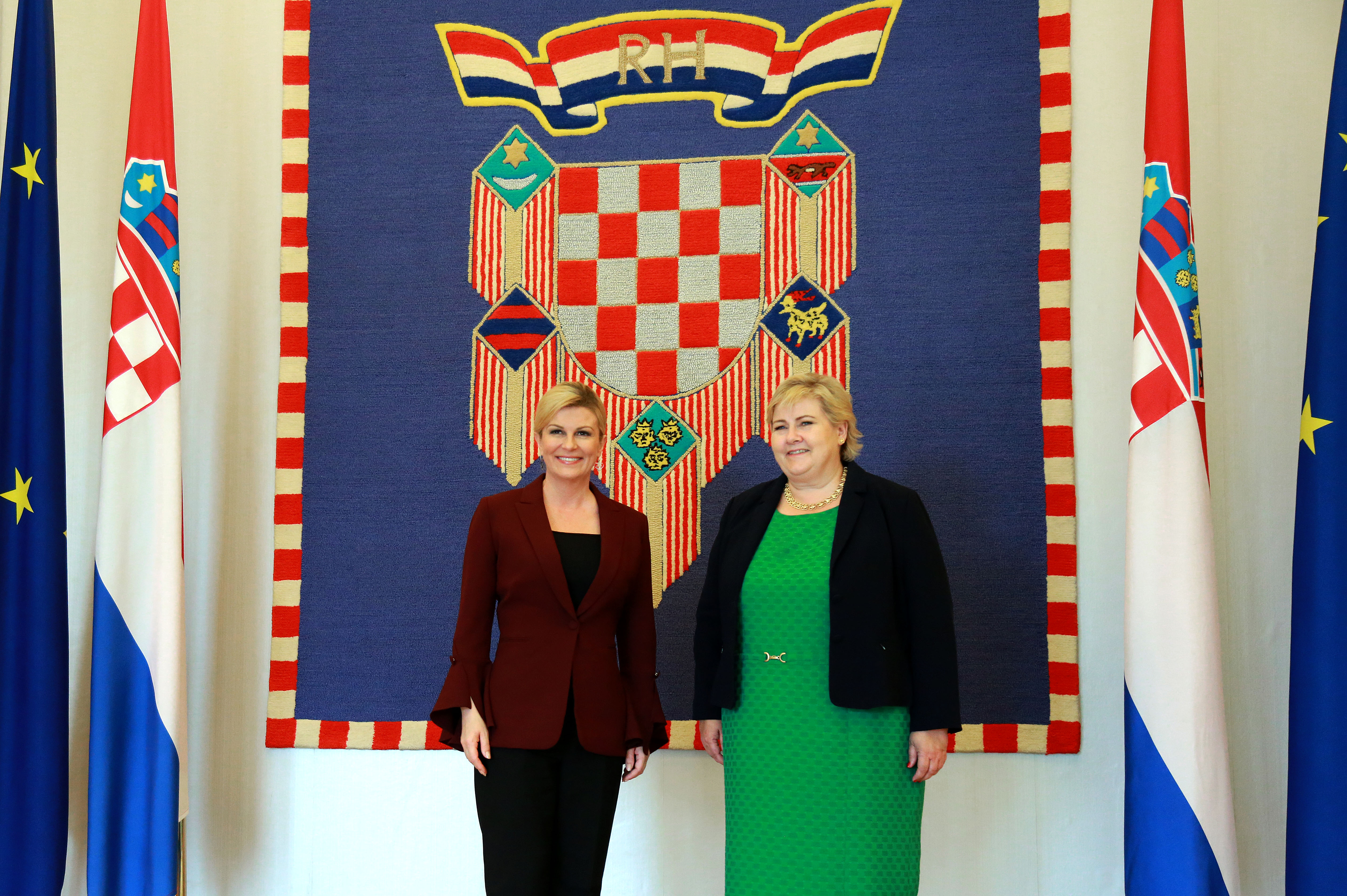 Zagreb, 3.07.2018 -  Predsjednica Republike Kolinda Grabar-Kitarović sastala se s premijerkom Norveške Ernom Solberg. foto HINA/ Tomislav PAVLEK /tp