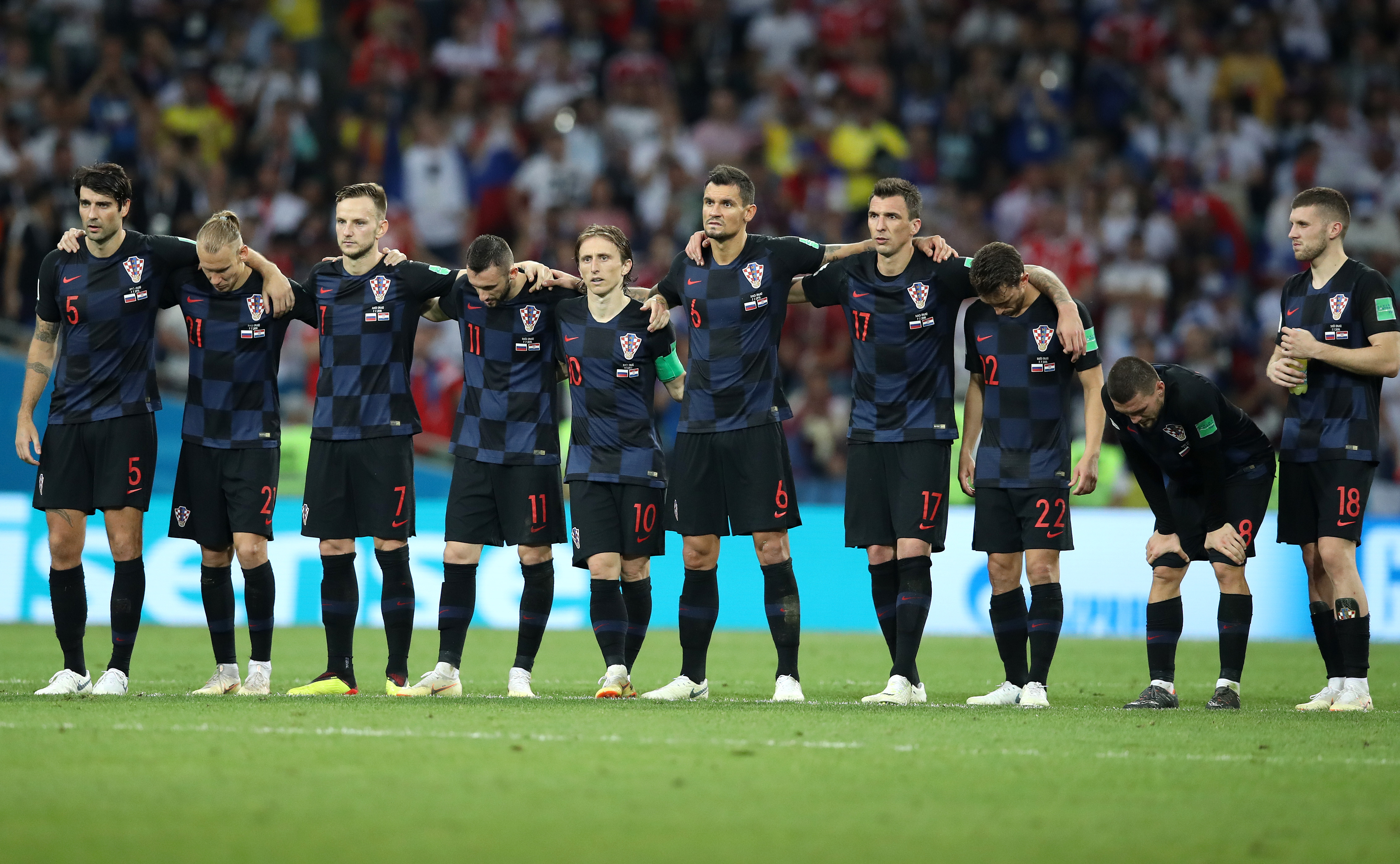 Soèi, 07.07.2018. - Utakmica èetvrtfinala Svjetskog nogometnog prvenstva Rusija 2018 izmeðu reprezentacija Hrvatske i Rusije na Fit stadionu. Na fotografiji nogometai Hrvatske prije jedanaesteraca. foto HINA/ Damir SENÈAR/ lsd